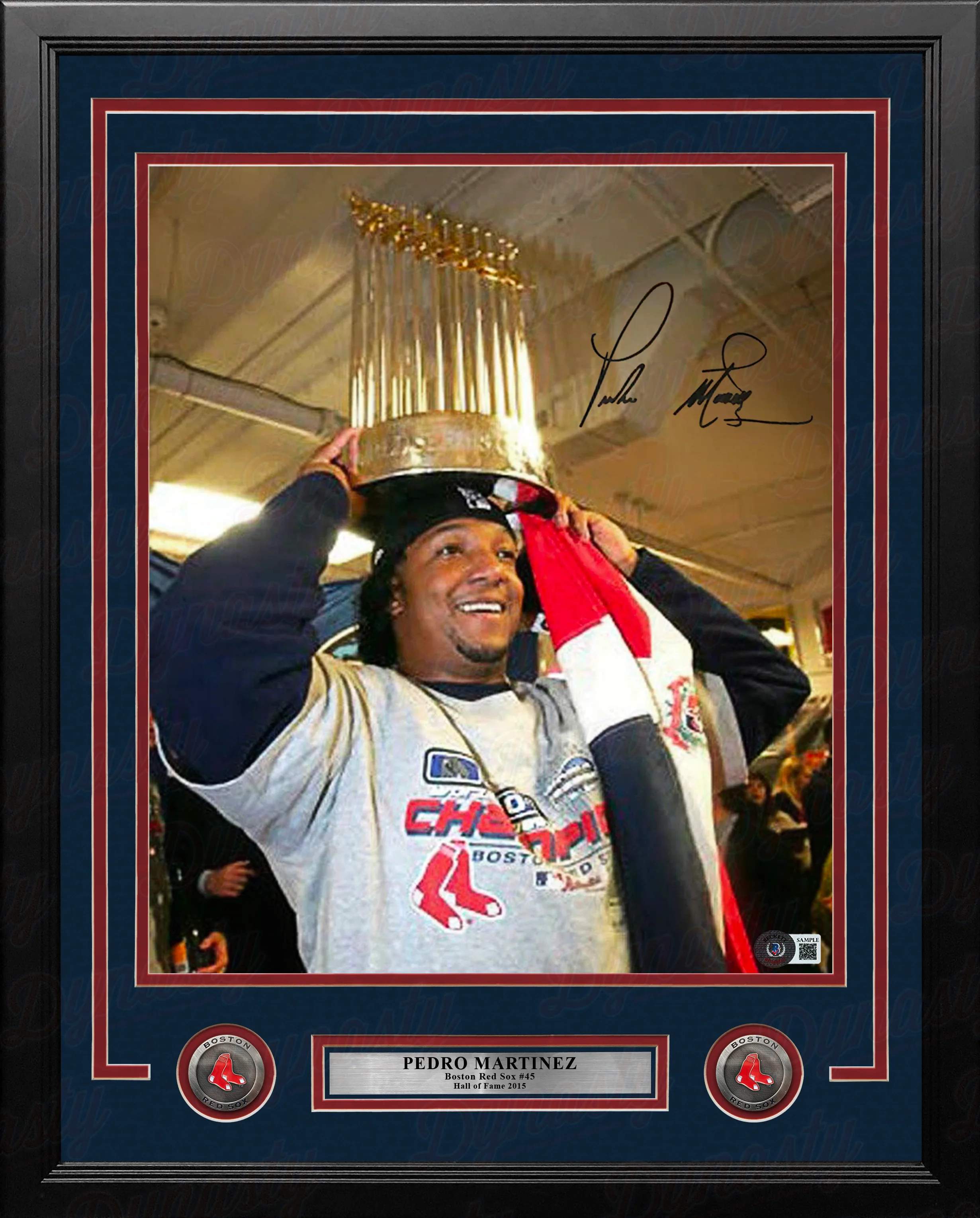 Pedro Martinez 2004 World Series Trophy Boston Red Sox Autographed 16" x 20" Framed Photo