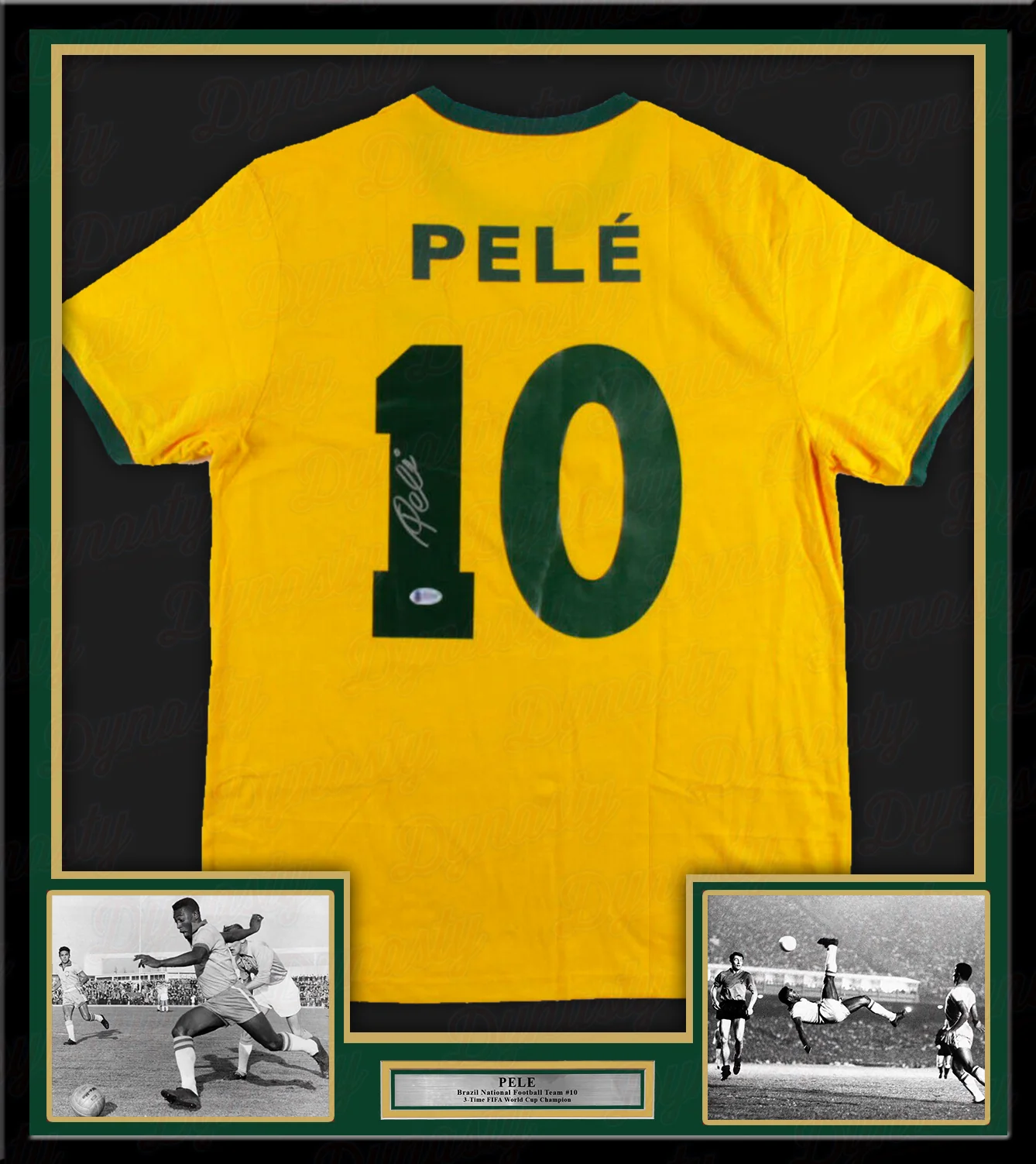 Pele Autographed Framed Soccer Jersey & Photo Collage - Image 2