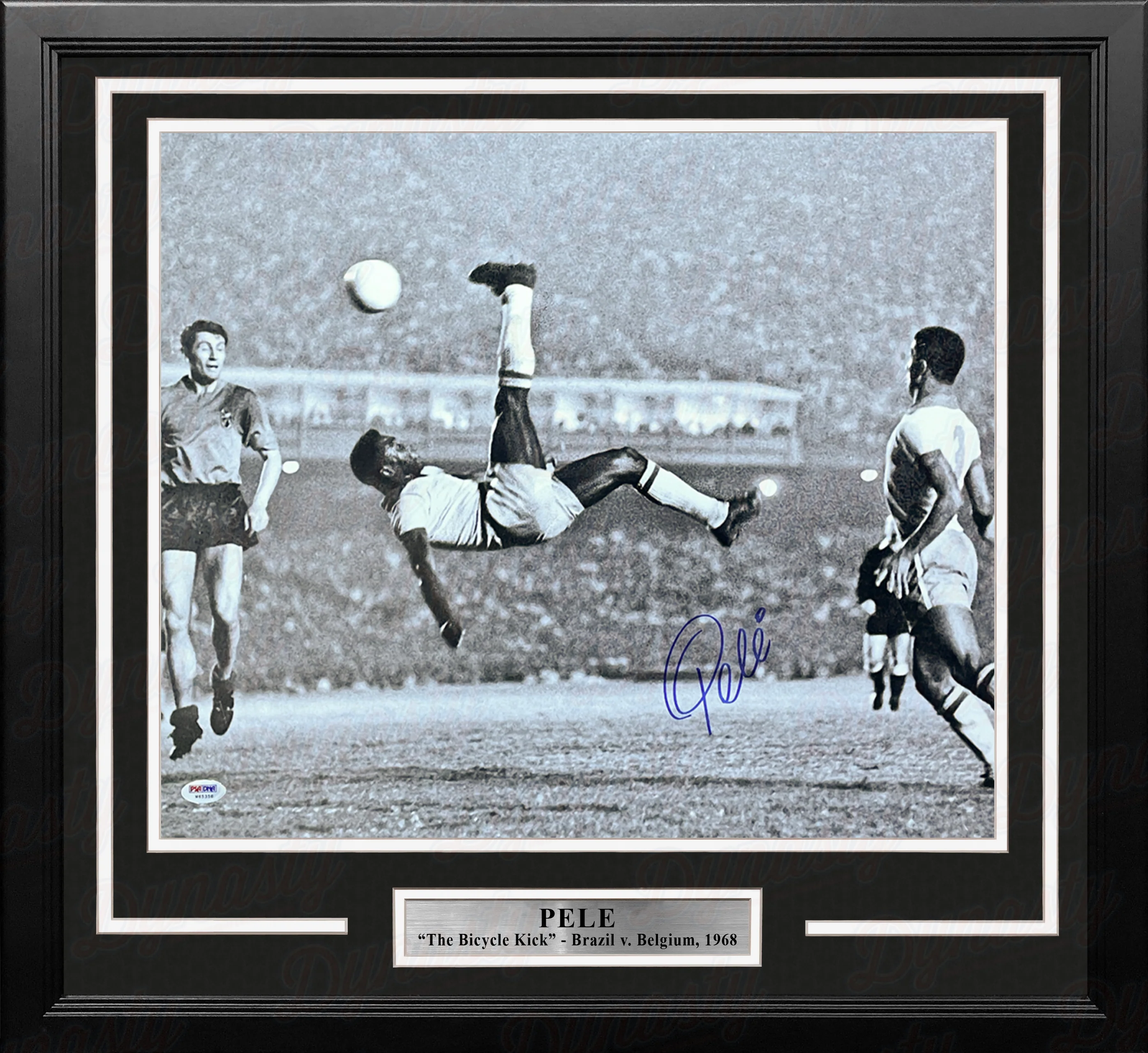 Pele Bicycle Kick, Brazil v. Belgium Autographed Soccer 16" x 20" Framed and Matted Photo - Image 2