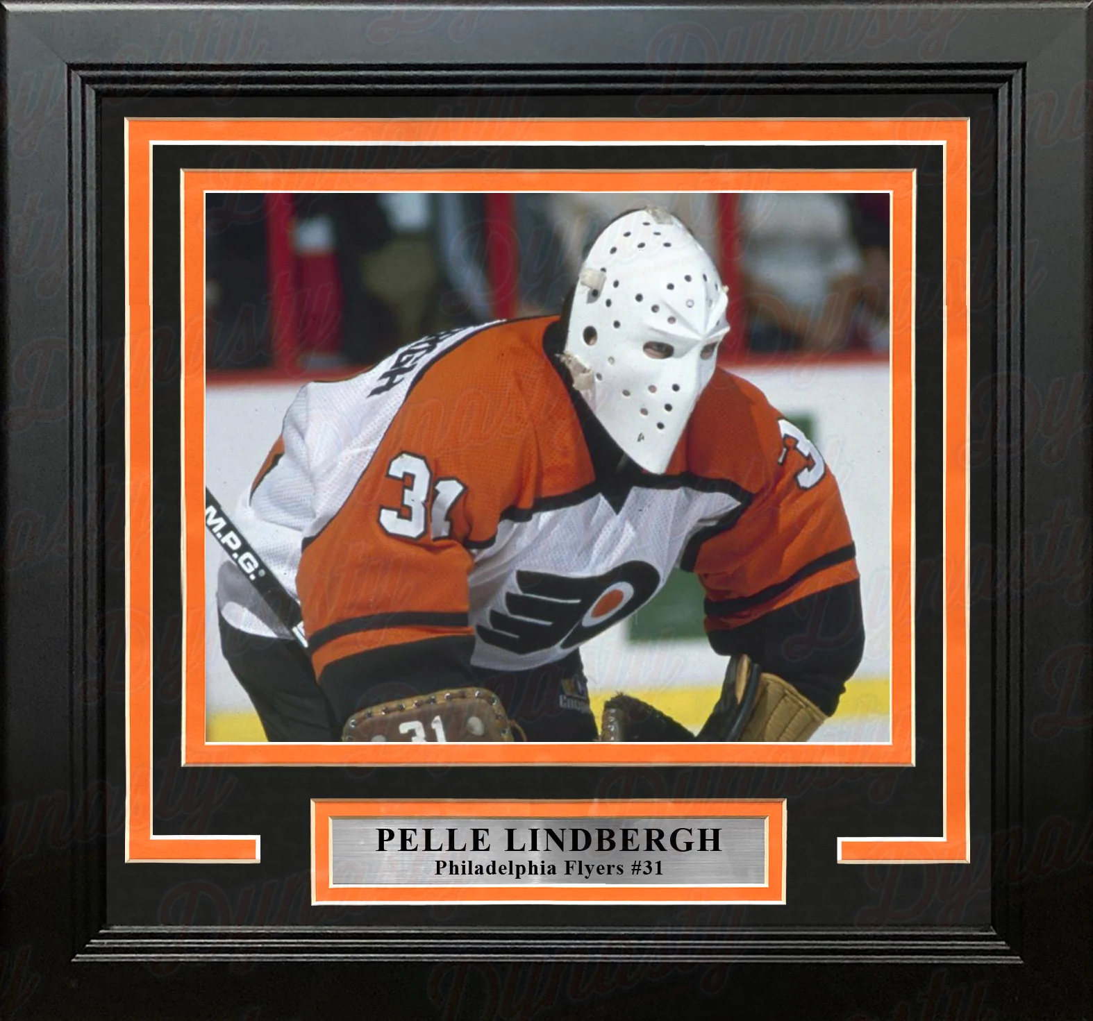 Pelle Lindbergh in Action Philadelphia Flyers Framed Hockey Photo