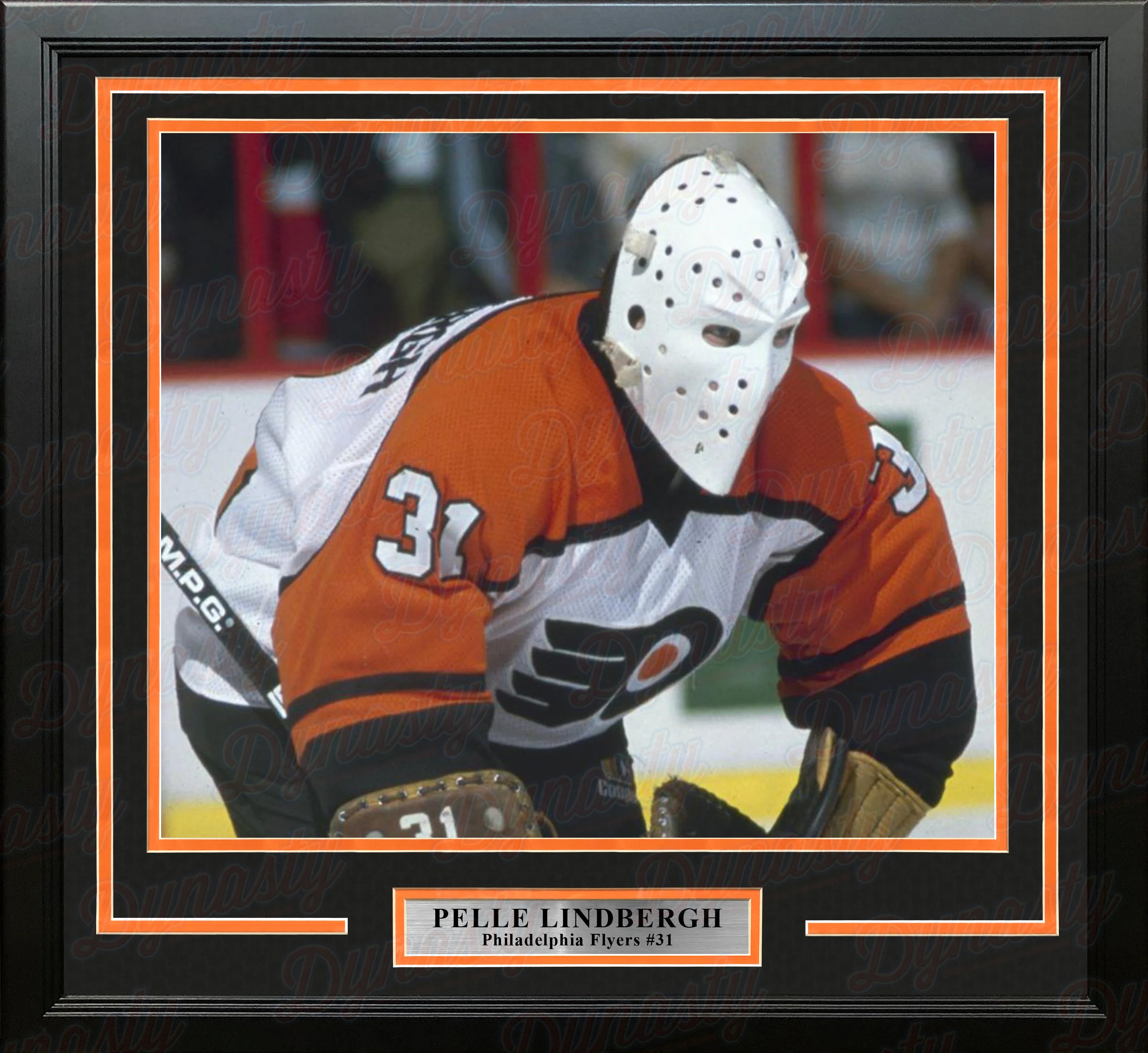Pelle Lindbergh in Action Philadelphia Flyers Framed Hockey Photo - Image 2