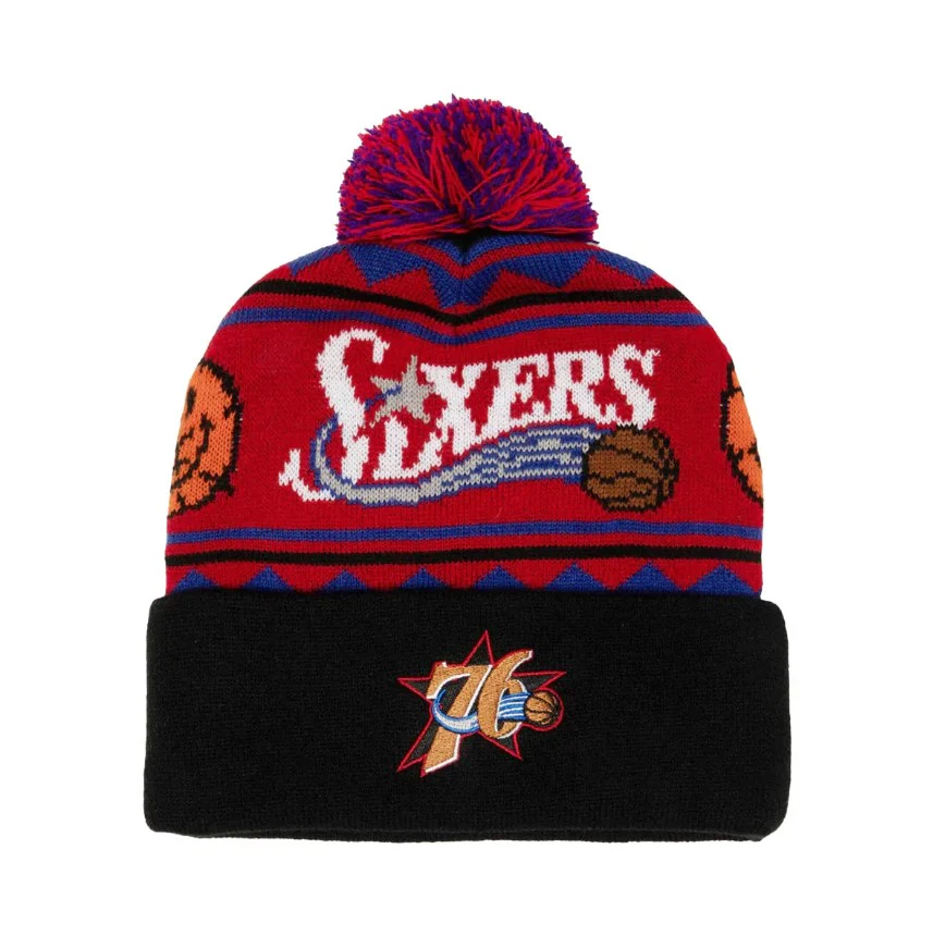 Philadelphia 76ers Mitchell & Ness Hardwood Classics Team Isle Pom Knit Hat