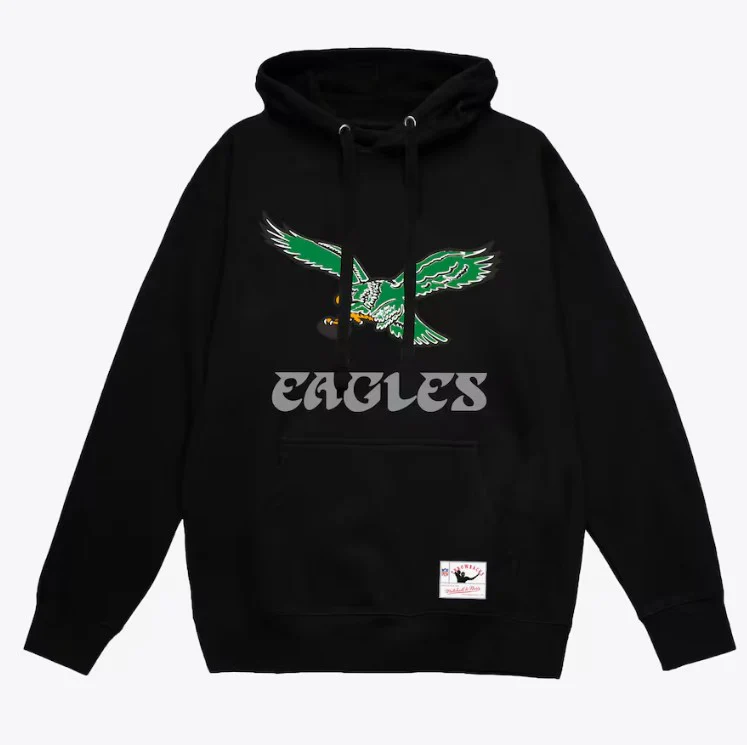 Philadelphia Eagles Mitchell & Ness Black Throwback Logo 2.0 Pullover Hoodie