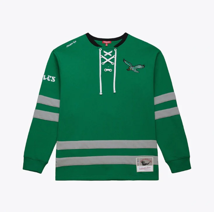 Philadelphia Eagles Mitchell & Ness Women's Heritage Vintage Logo Lace-Up Pullover Sweatshirt