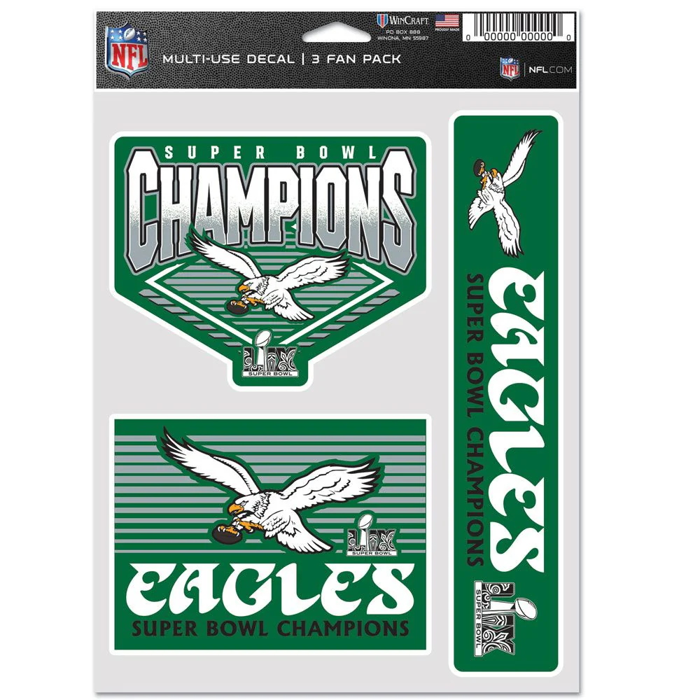 Philadelphia Eagles Super Bowl LIX Champions Throwback 3-Pack Decal Set