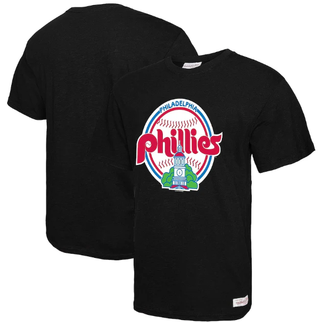 Philadelphia Phillies Mitchell & Ness Throwback Logo Slub T-Shirt - Black