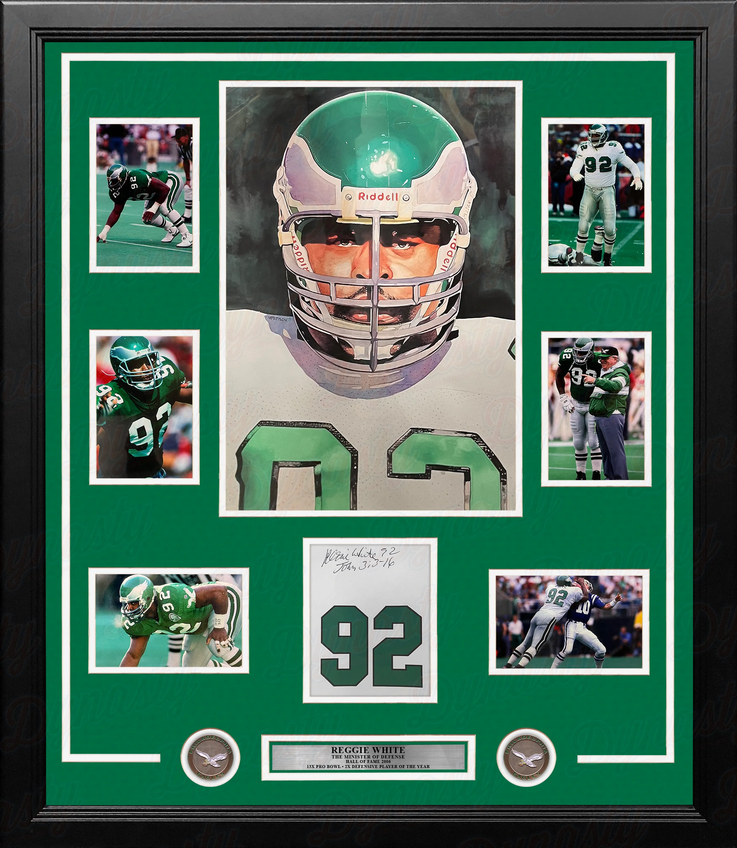 Reggie White Philadelphia Eagles Framed Football Collage with Autographed #92 Photo - Image 2