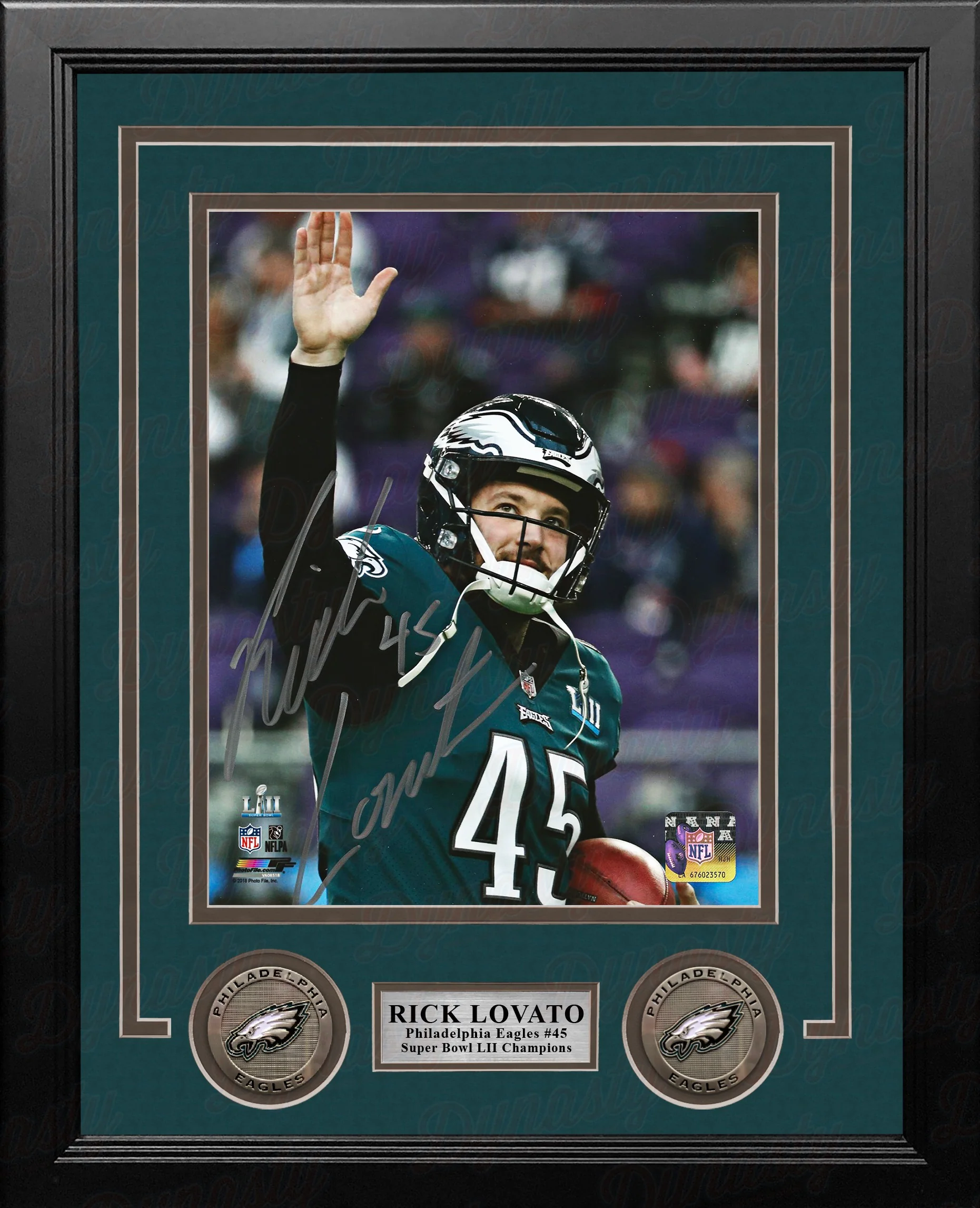 Rick Lovato Super Bowl LII Action Philadelphia Eagles Autographed 8" x 10" Framed Football Photo