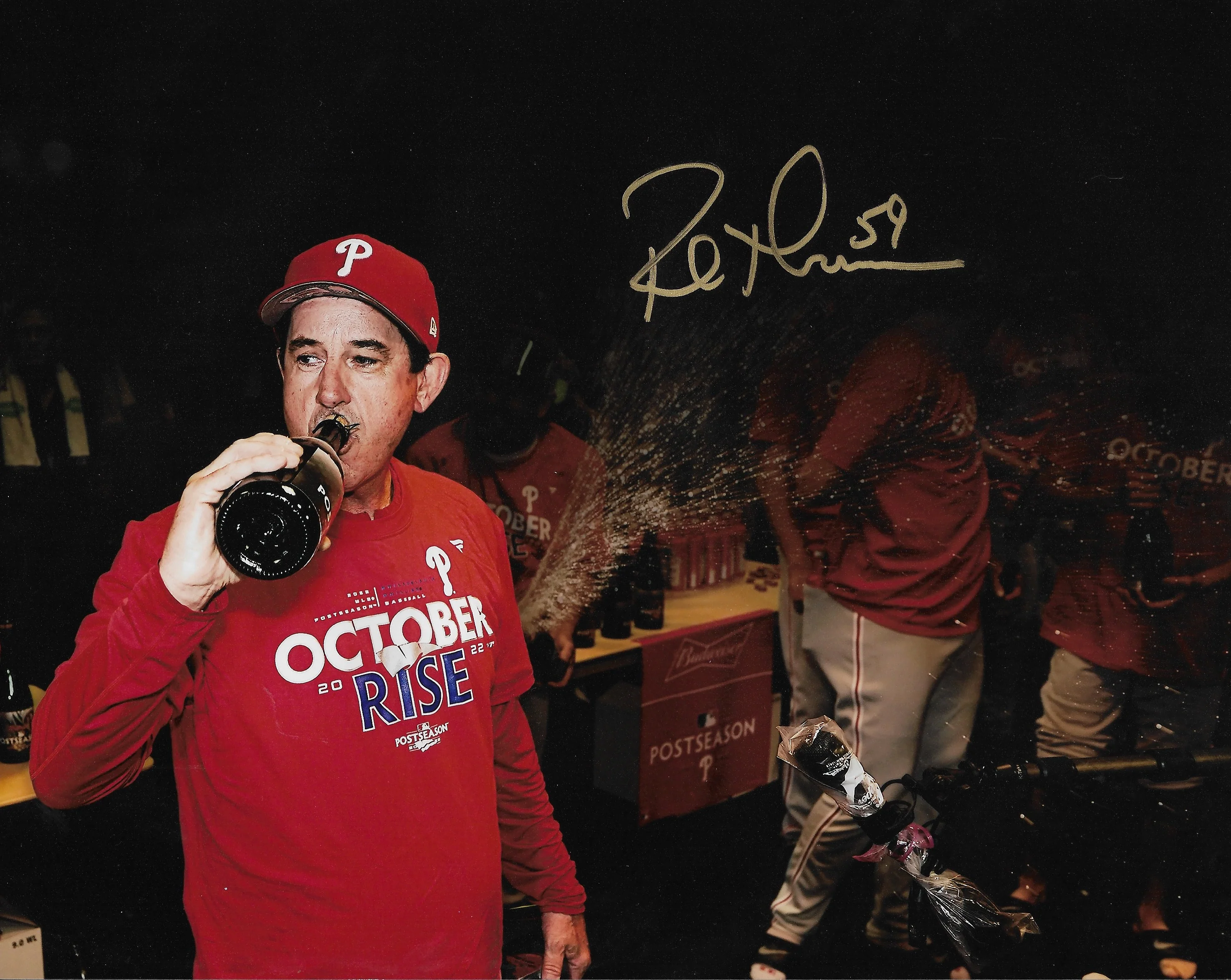Rob Thomson 2022 NL Champions Locker Room Celebration Philadelphia Phillies Autographed 8x10 Photo - Image 2