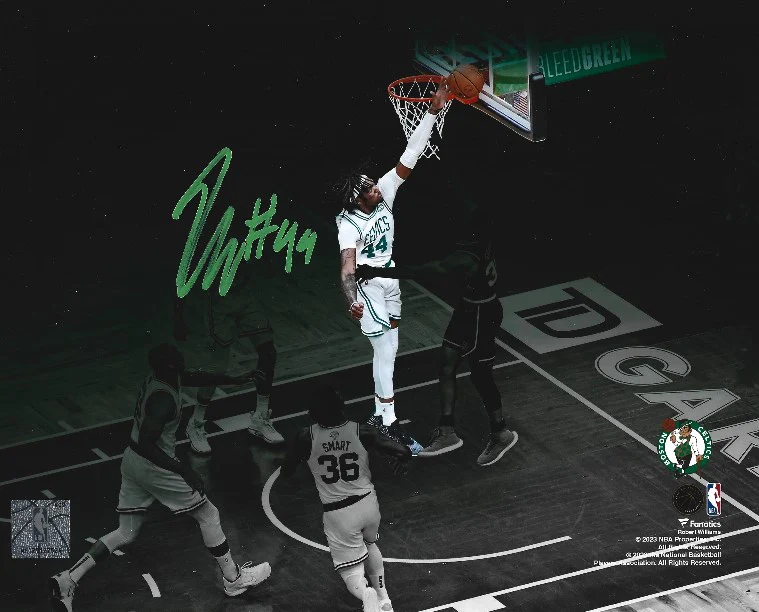 Robert Williams III Blocks Steph Curry Boston Celtics Autographed Basketball Photo - Image 2