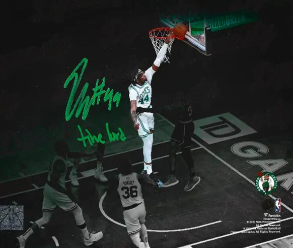 Robert Williams III Blocks Steph Curry Boston Celtics Autographed Basketball Photo - Image 3