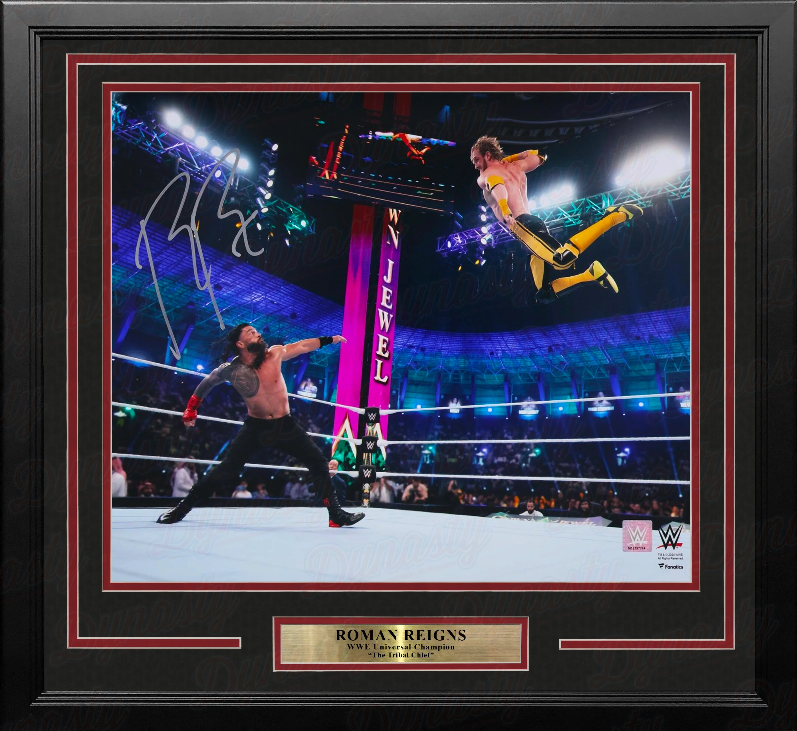Roman Reigns 2022 Crown Jewel v. Logan Paul Autographed 16" x 20" Framed WWE Wrestling Photo - Image 2