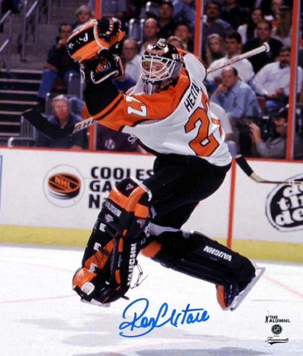 Ron Hextall Leaping Action Philadelphia Flyers Autographed 16" x 20" Hockey Photo