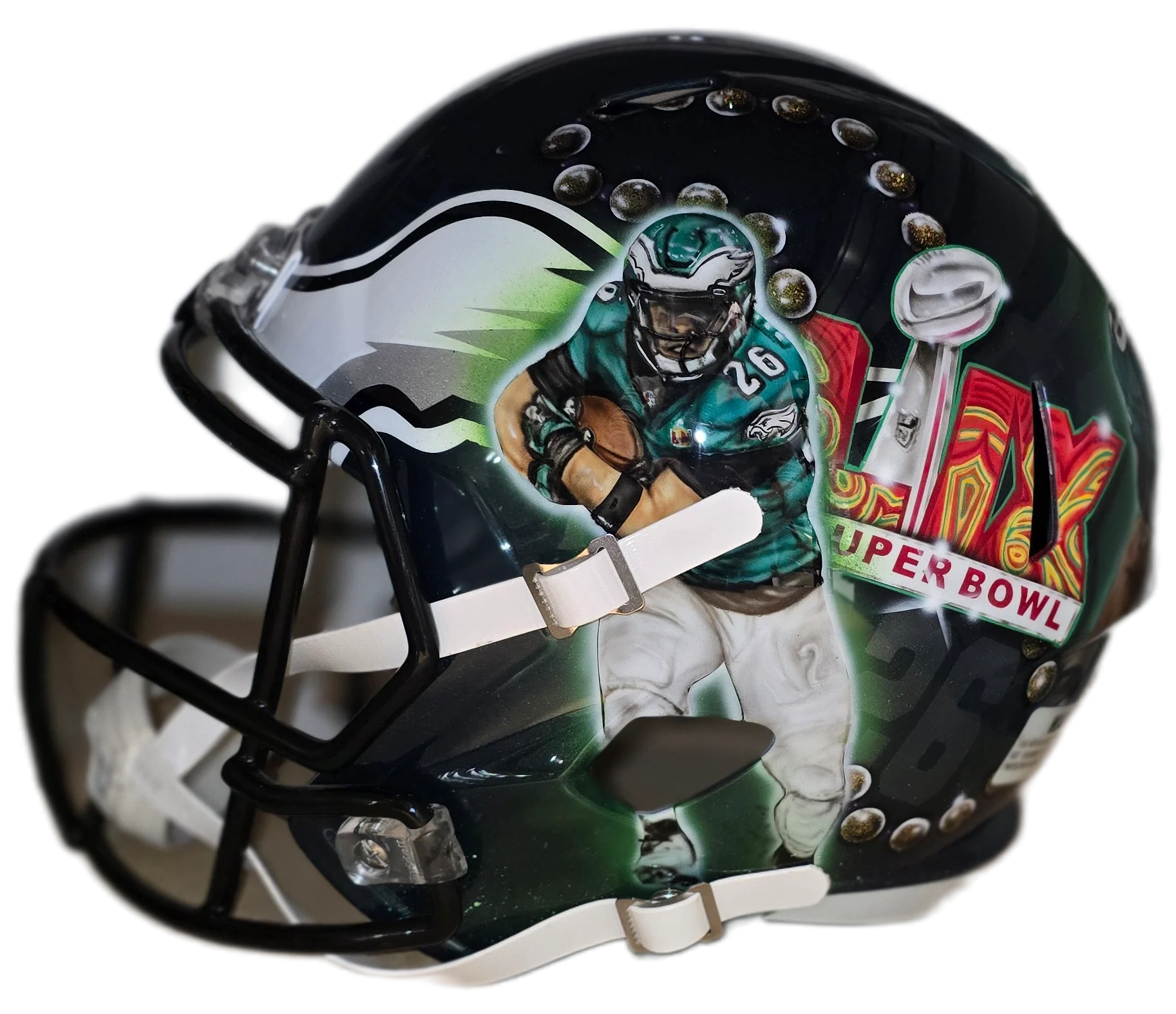 Saquon Barkley Autographed Super Bowl LIX Custom Painted Helmet 1/1 - Image 4