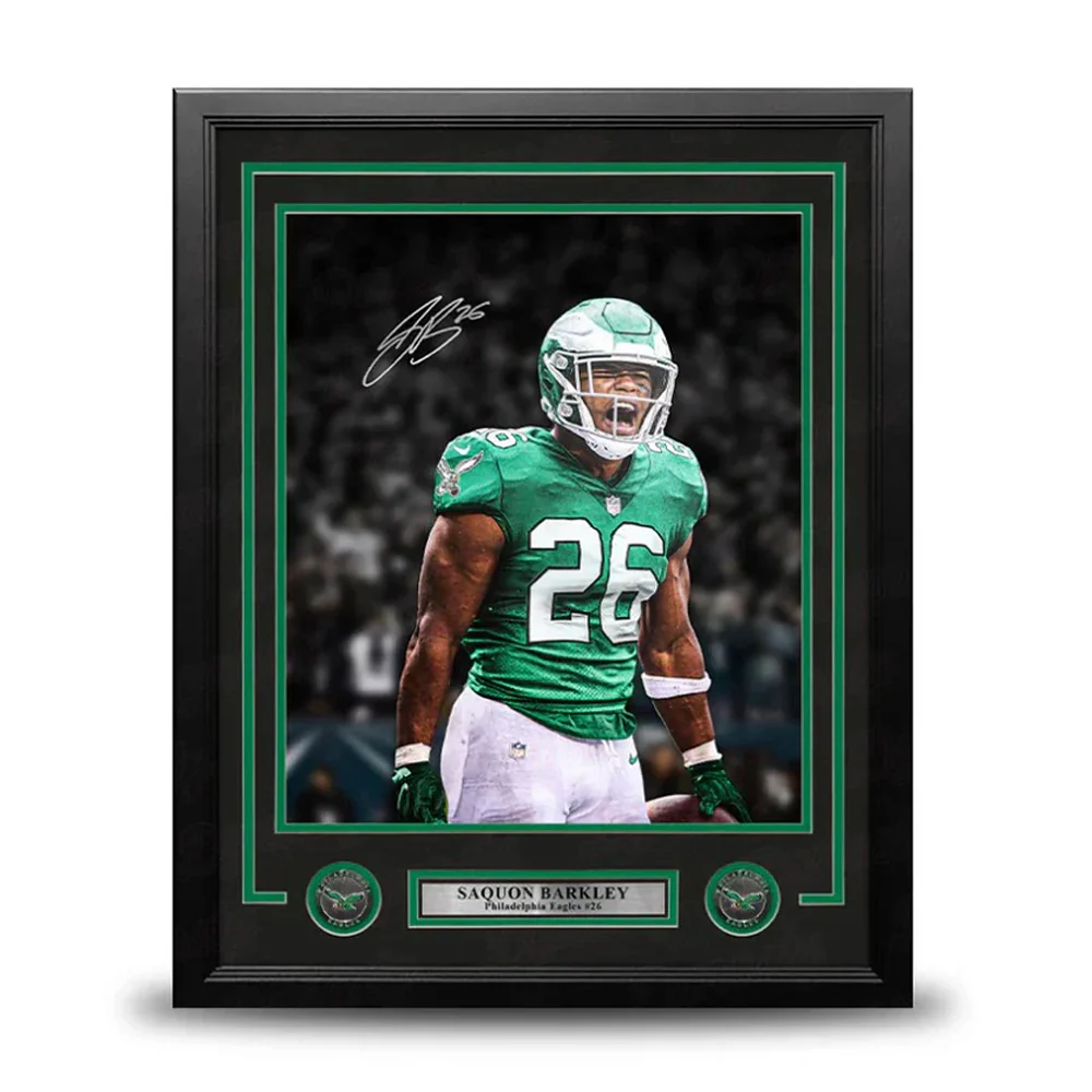 Saquon Barkley Kelly Green Blackout Philadelphia Eagles Autographed 16" x 20" Framed Photo