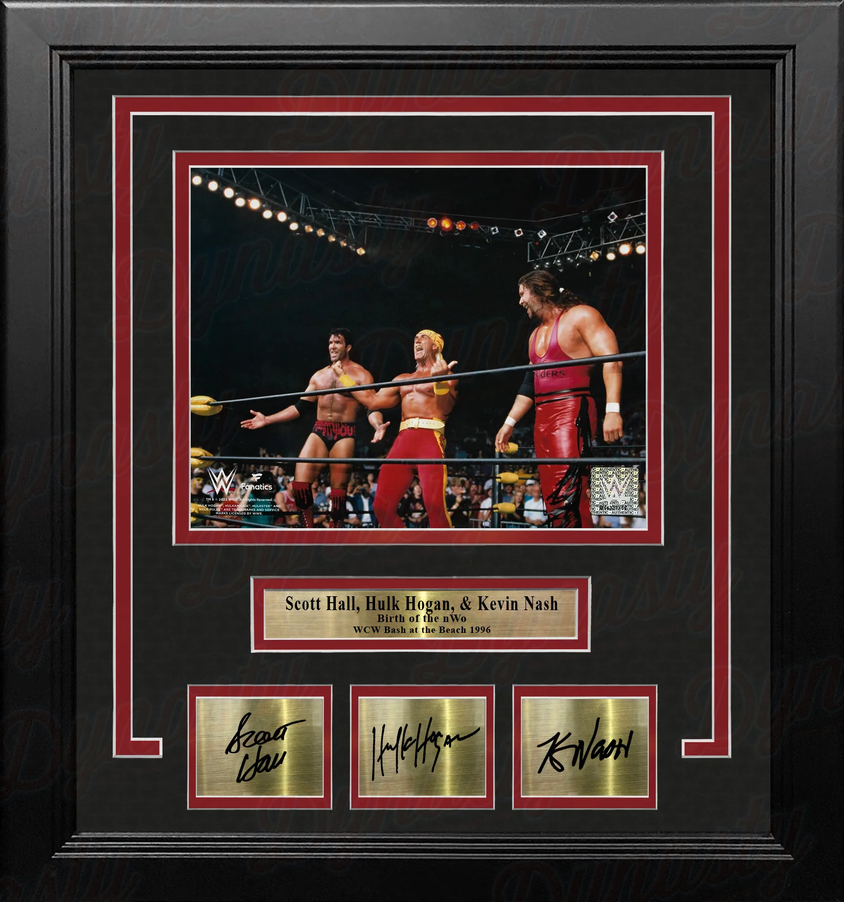 Scott Hall, Hulk Hogan, Kevin Nash Form the nWo 8x10 Framed Wrestling Photo with Engraved Autographs - Image 2