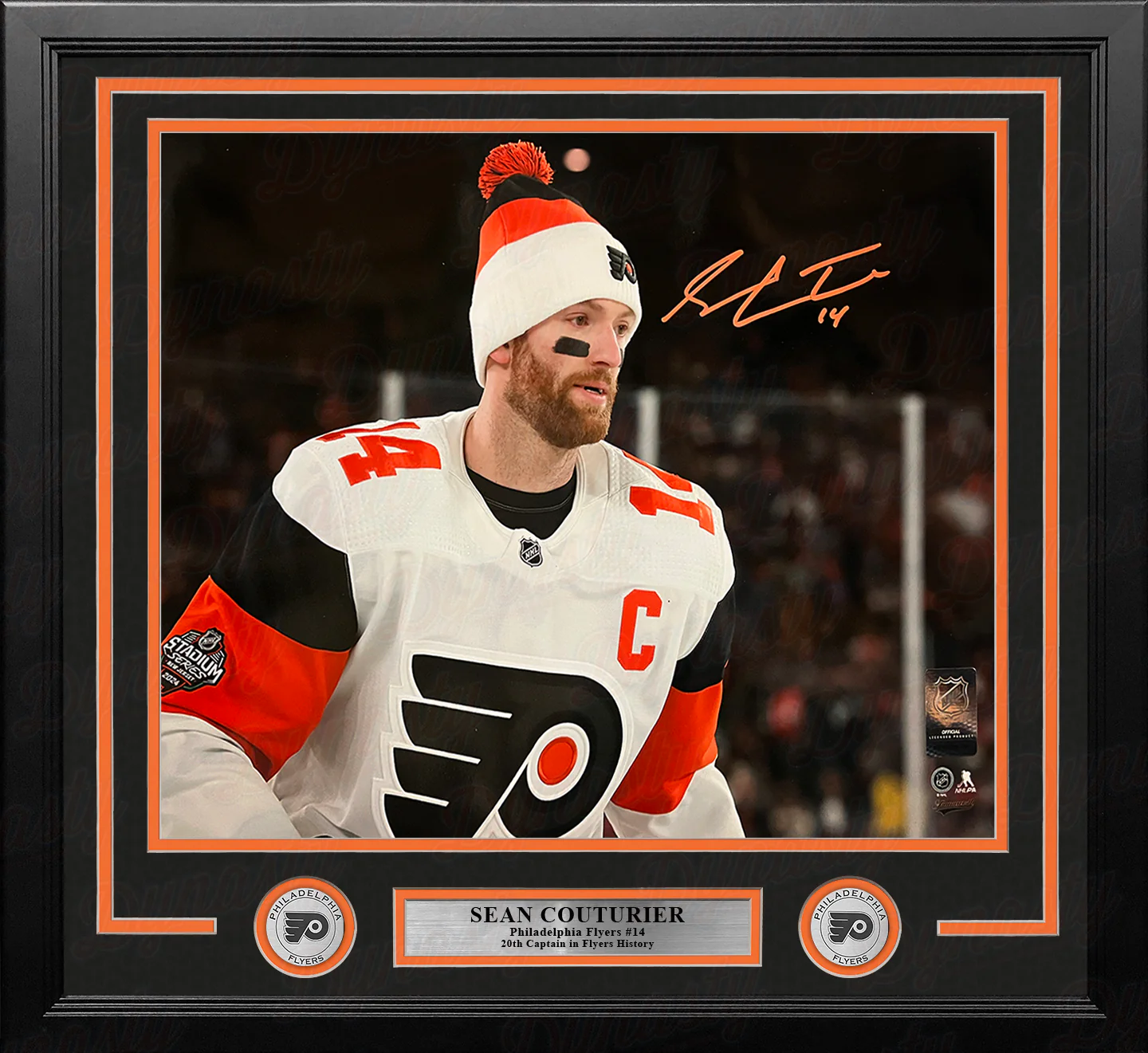 Sean Couturier 2024 Captain Debut Philadelphia Flyers Autographed 11x14 Framed Photo - Orange Ink - Image 2
