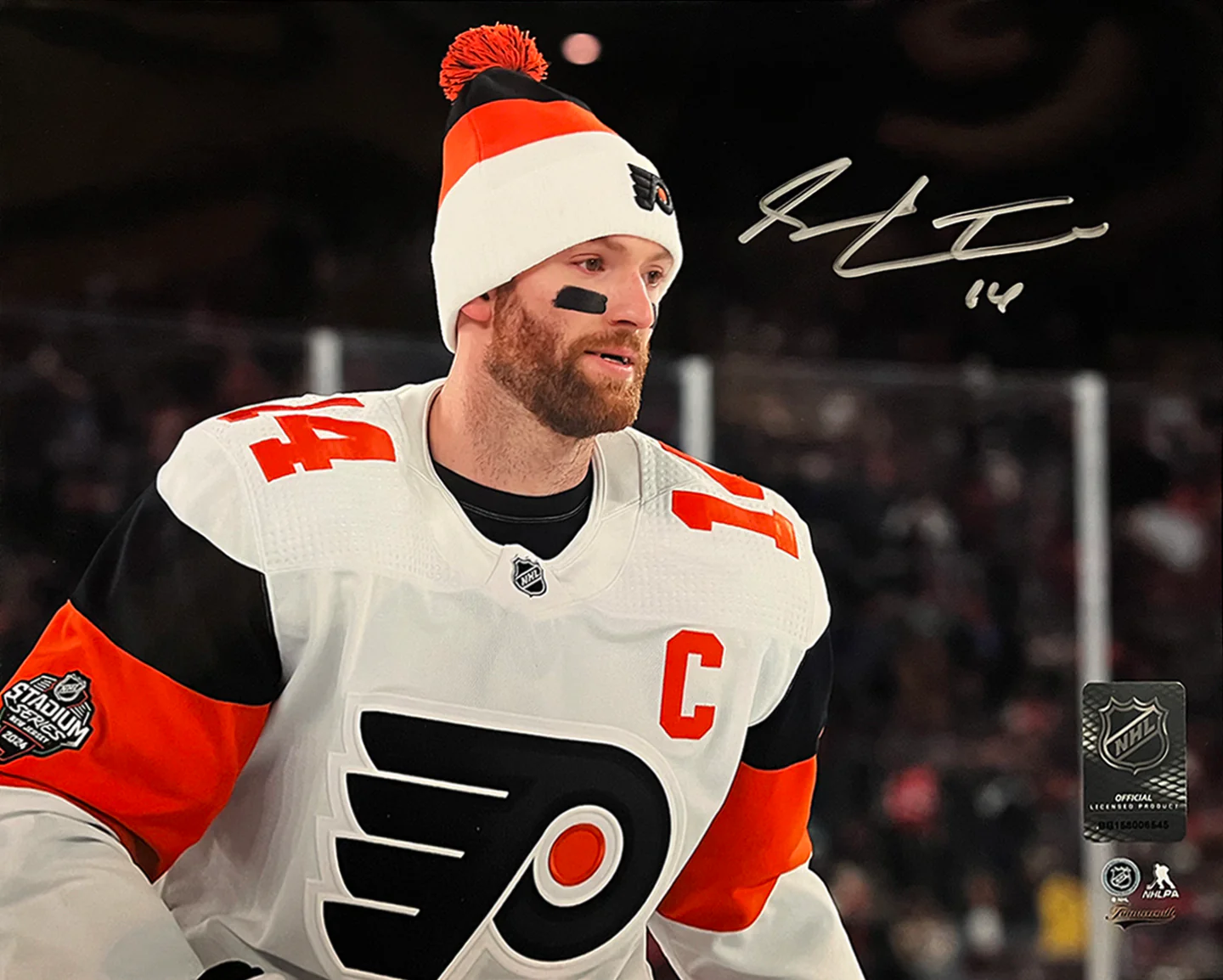 Sean Couturier 2024 Captain Debut Philadelphia Flyers Autographed 11x14 Photo - Silver Signature - Image 2