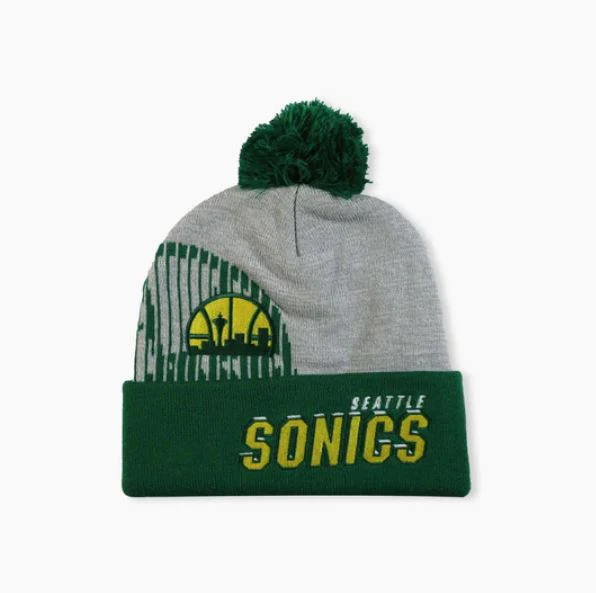Seattle SuperSonics Mitchell & Ness Gray Hardwood Classics Draft Cuffed Knit Hat with Pom