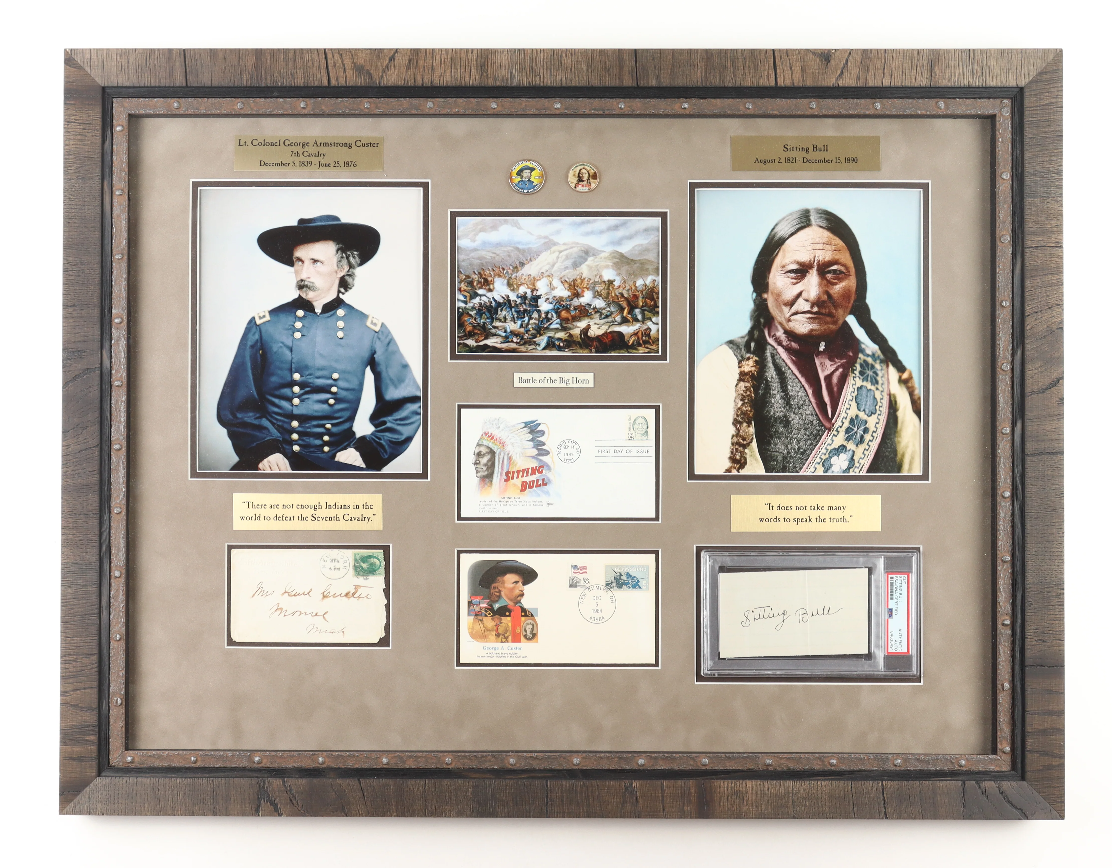 Sitting Bull & General George Armstrong Custer Signed Custom Framed Display