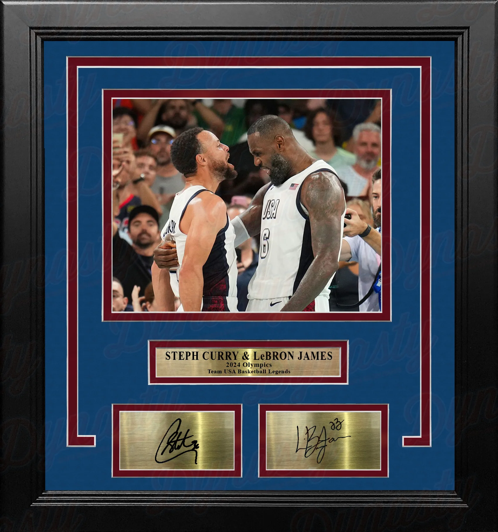 Steph Curry & LeBron James Olympic Celebration 8x10 Framed Basketball Photo with Engraved Autographs - Image 2