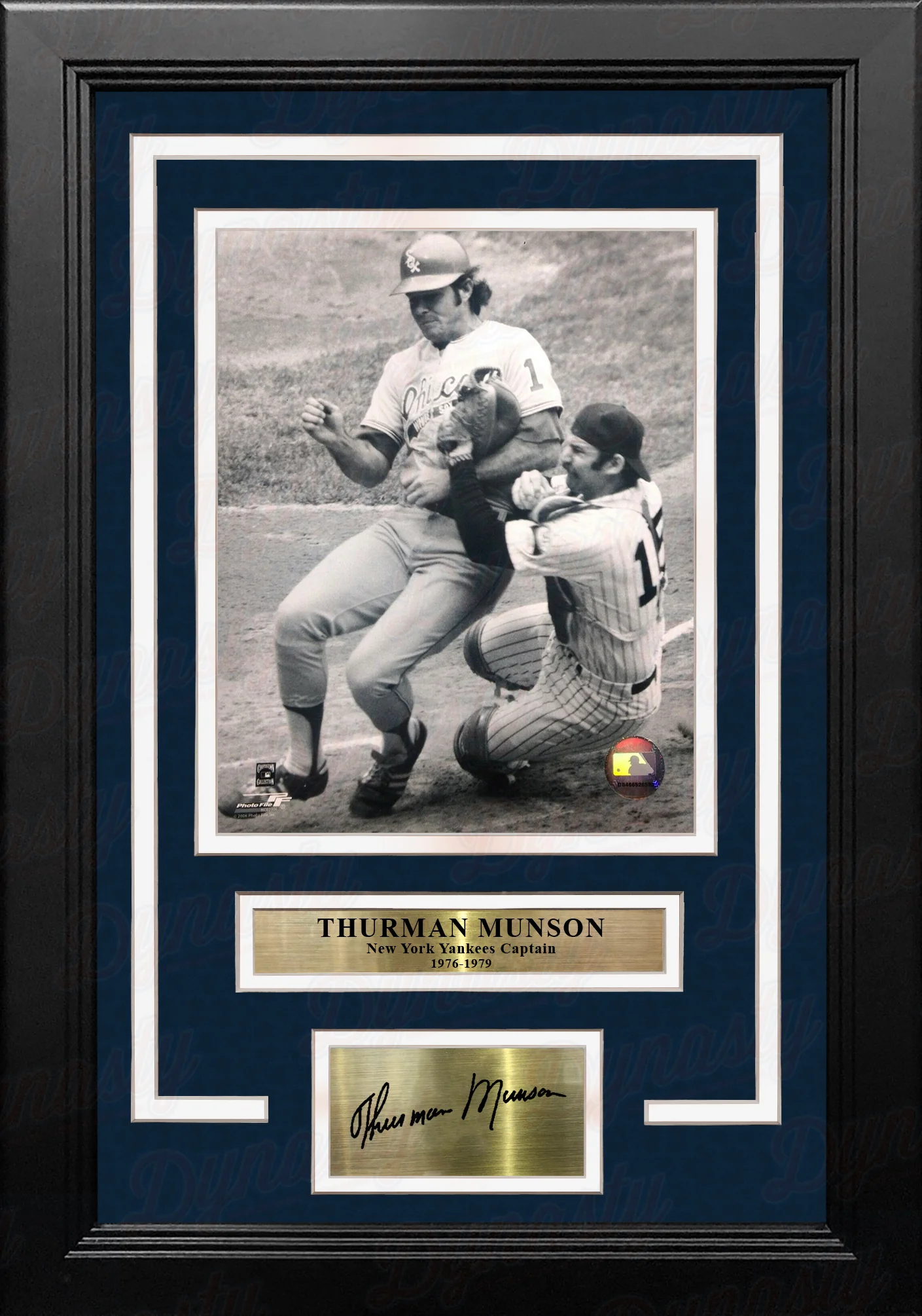 Thurman Munson Home Plate Collision NY Yankees 8x10 Framed Baseball Photo with Engraved Autograph - Image 2