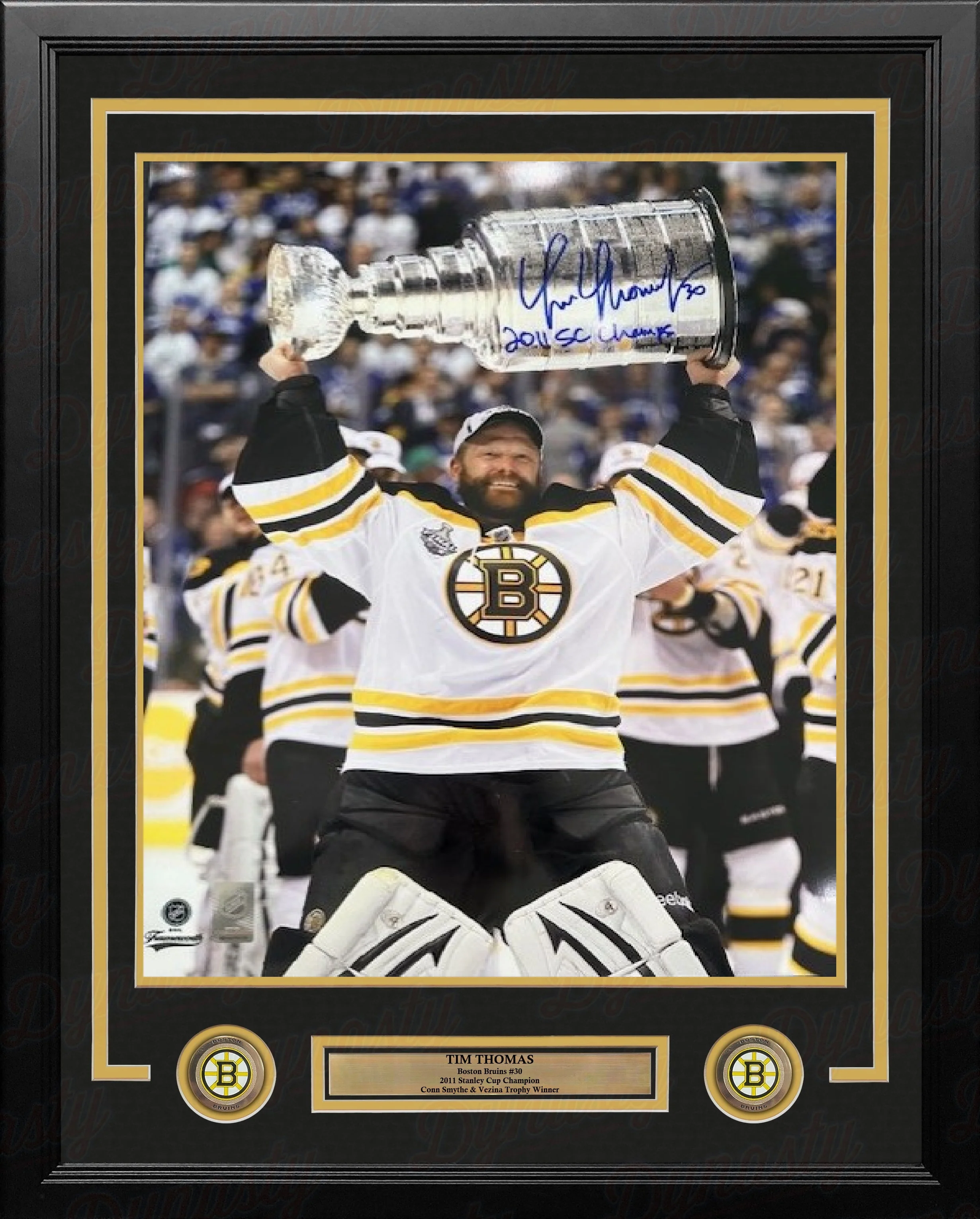 Tim Thomas 2011 Stanley Cup Champions Boston Bruins Autographed 16x20 Framed Photo with Inscription