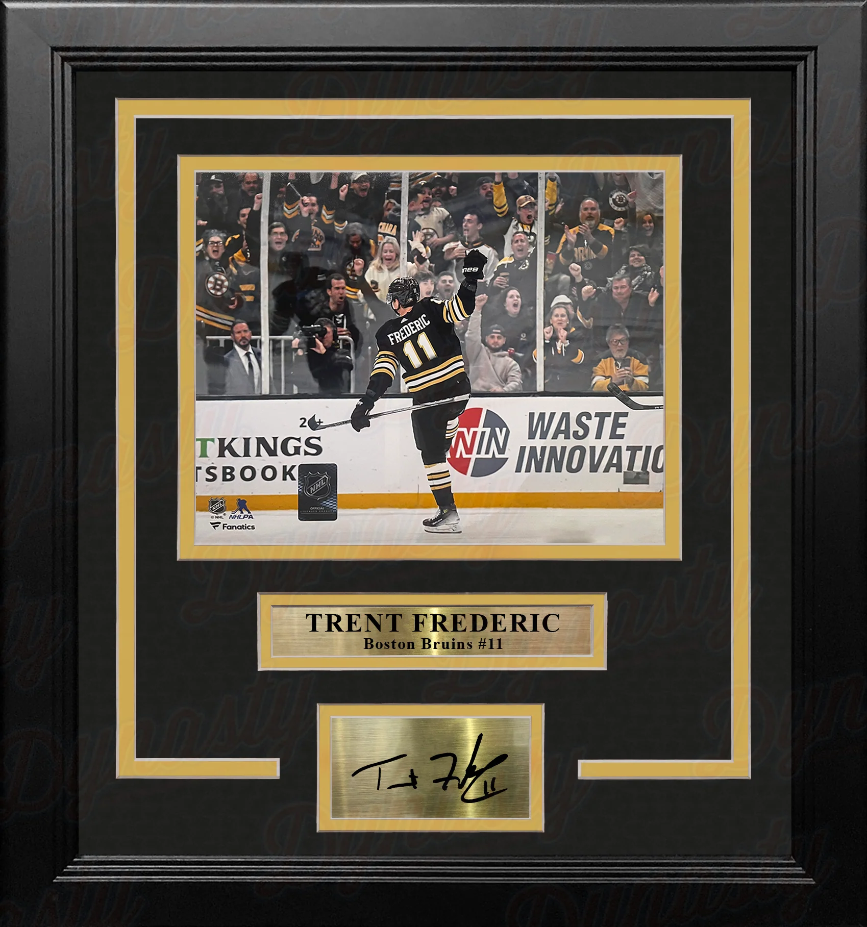 Trent Frederic Goal Celebration Boston Bruins 11" x 14" Framed Hockey Photo with Engraved Autograph - Image 2