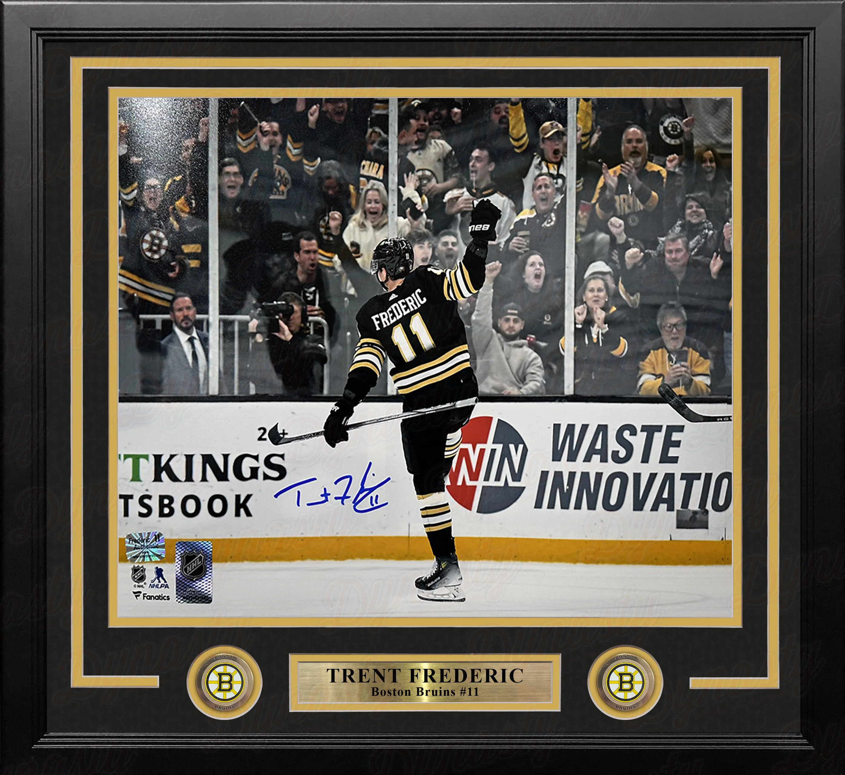 Trent Frederic Goal Celebration Boston Bruins Autographed 16" x 20" Framed Hockey Photo - Image 2