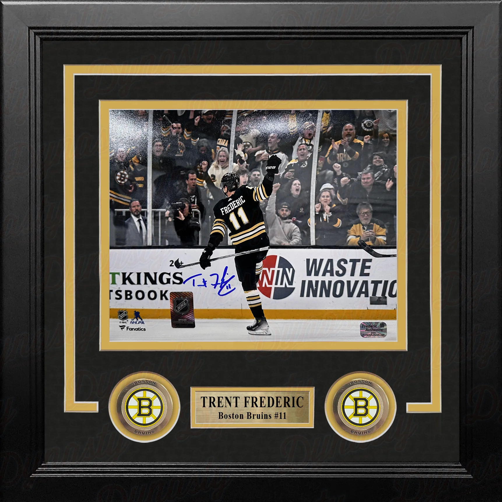Trent Frederic Goal Celebration Boston Bruins Autographed 8" x 10" Framed Hockey Photo - Image 2
