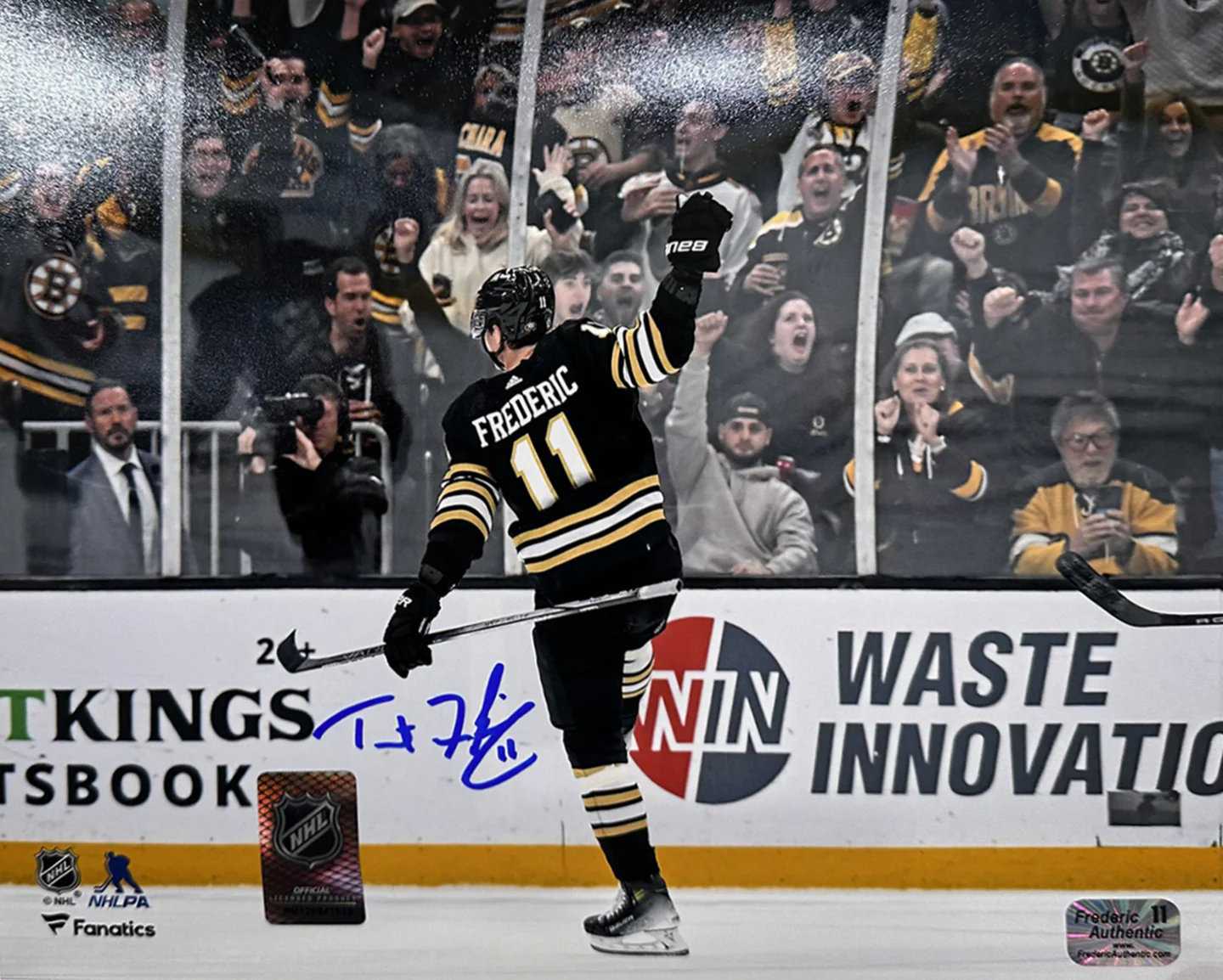 Trent Frederic Goal Celebration Boston Bruins Autographed 8" x 10" Hockey Photo - Image 2
