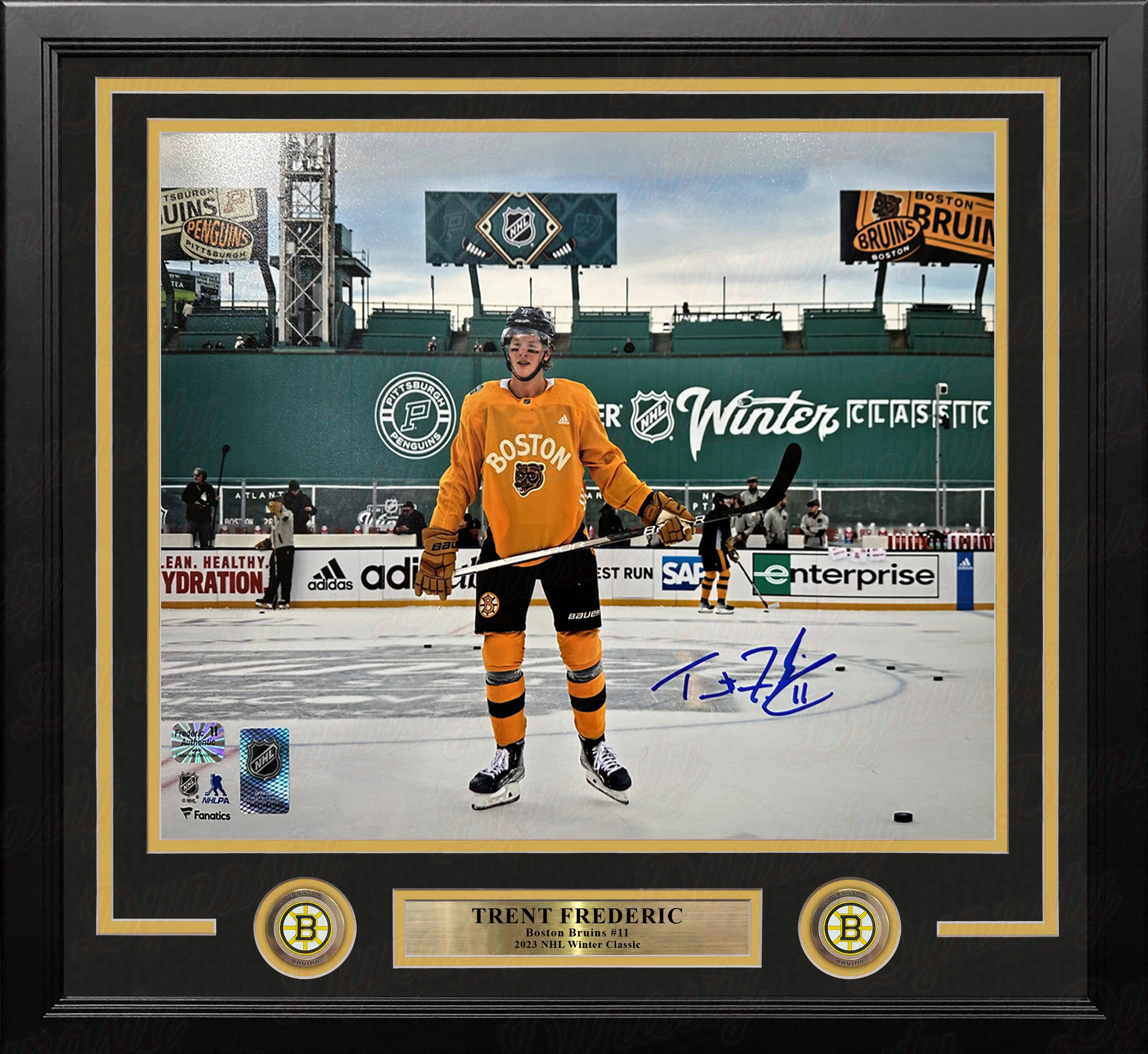 Trent Frederic Winter Classic Action Boston Bruins Autographed 11" x 14" Framed Hockey Photo - Image 2