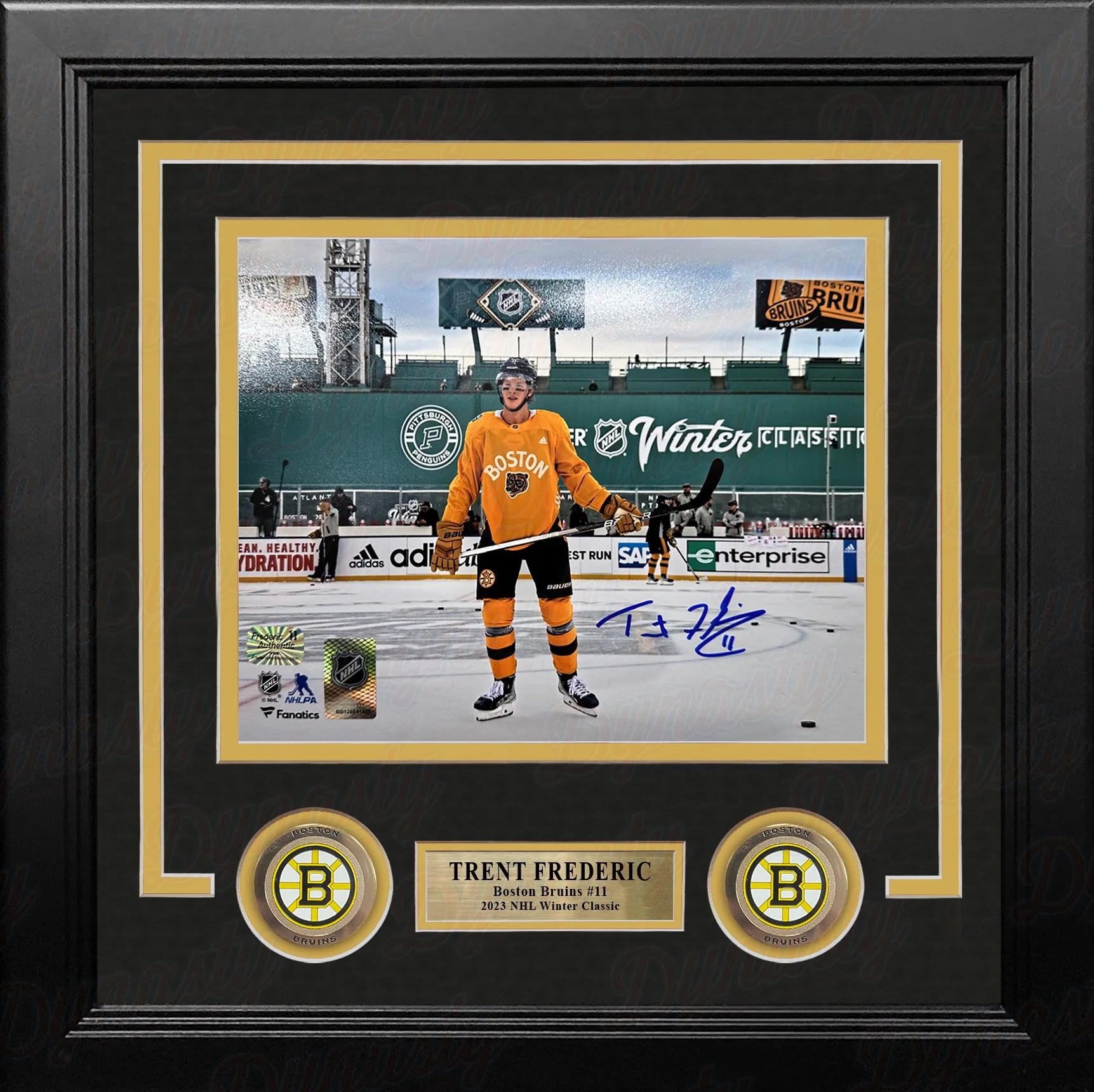 Trent Frederic Winter Classic Action Boston Bruins Autographed 8" x 10" Framed Hockey Photo - Image 2