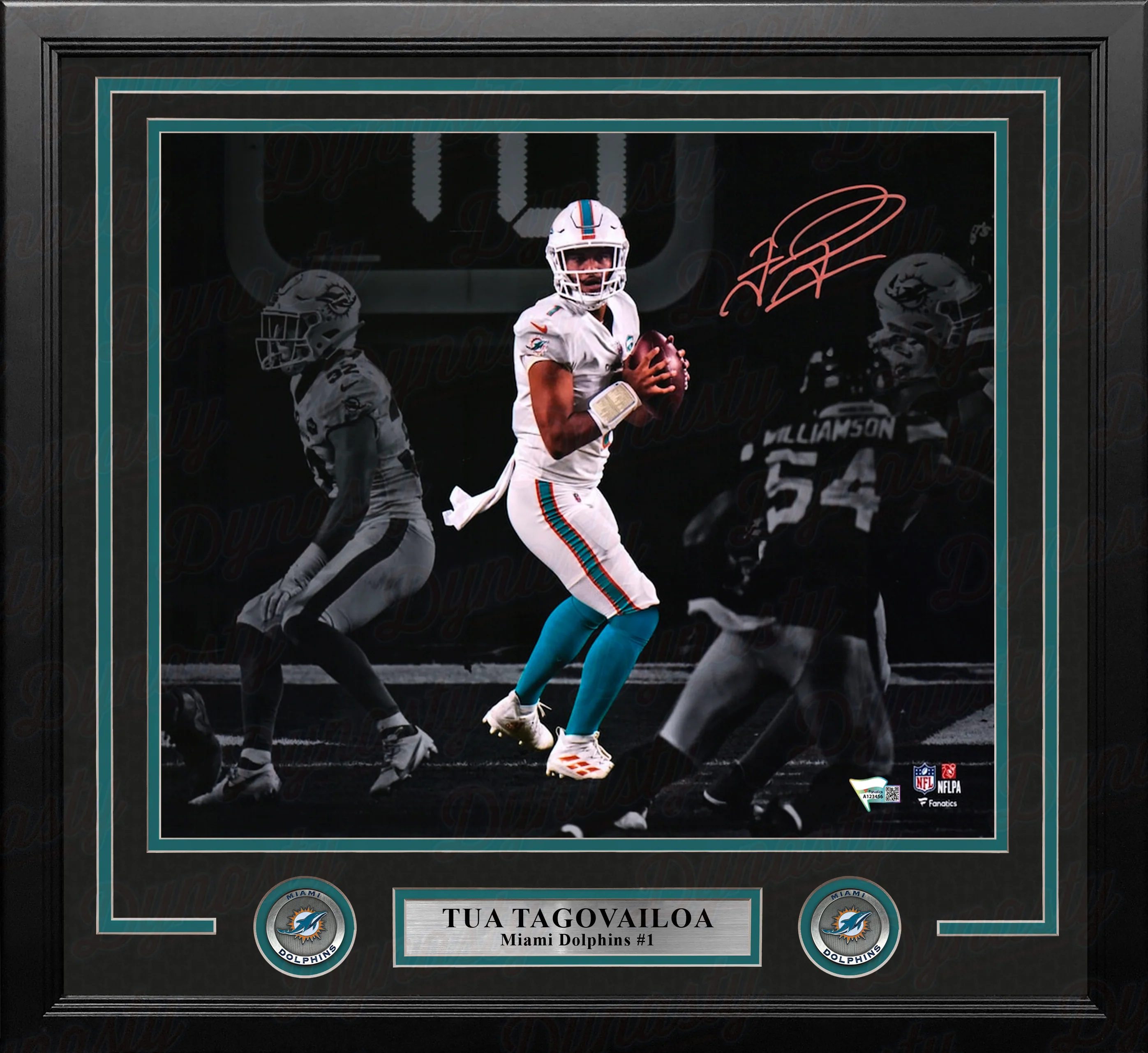 Tua Tagovailoa Miami Dolphins Autographed 11" x 14" Framed Blackout Football Photo