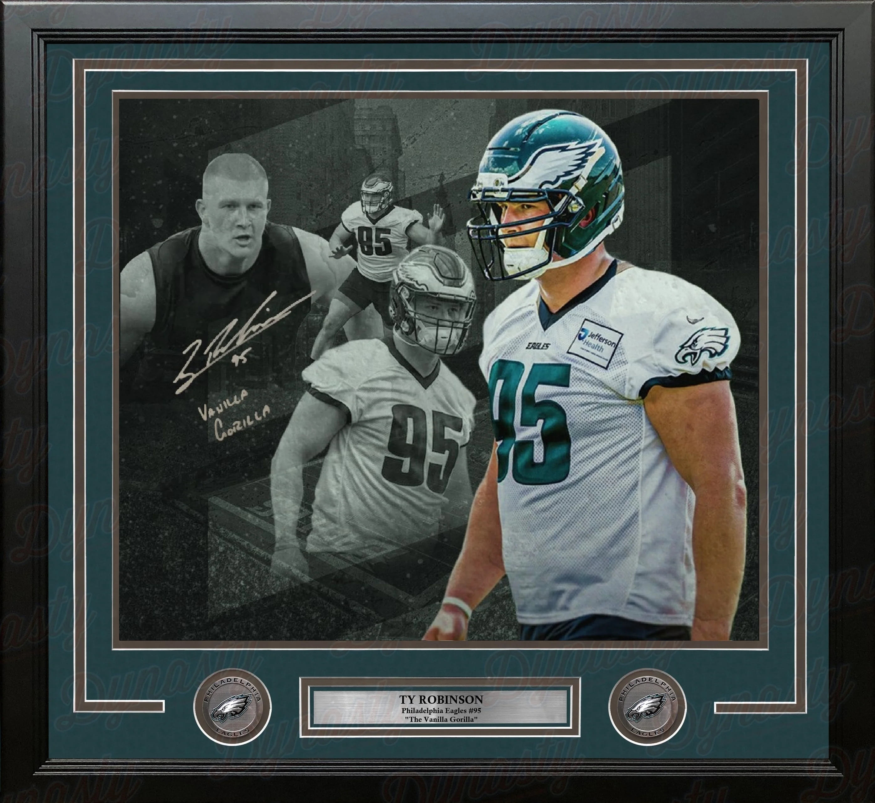 Ty Robinson Philadelphia Eagles Autographed 16" x 20" Framed Collage Photo Inscribed Vanilla Gorilla
