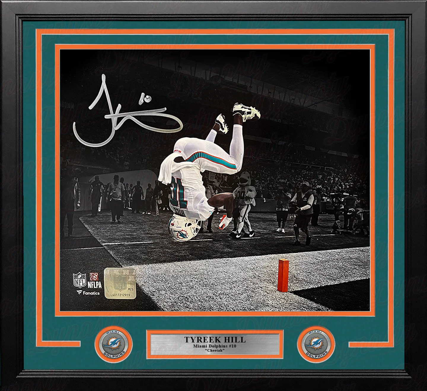 Tyreek Hill Backflip Action Miami Dolphins Autographed 16" x 20" Framed Football Photo - Image 2