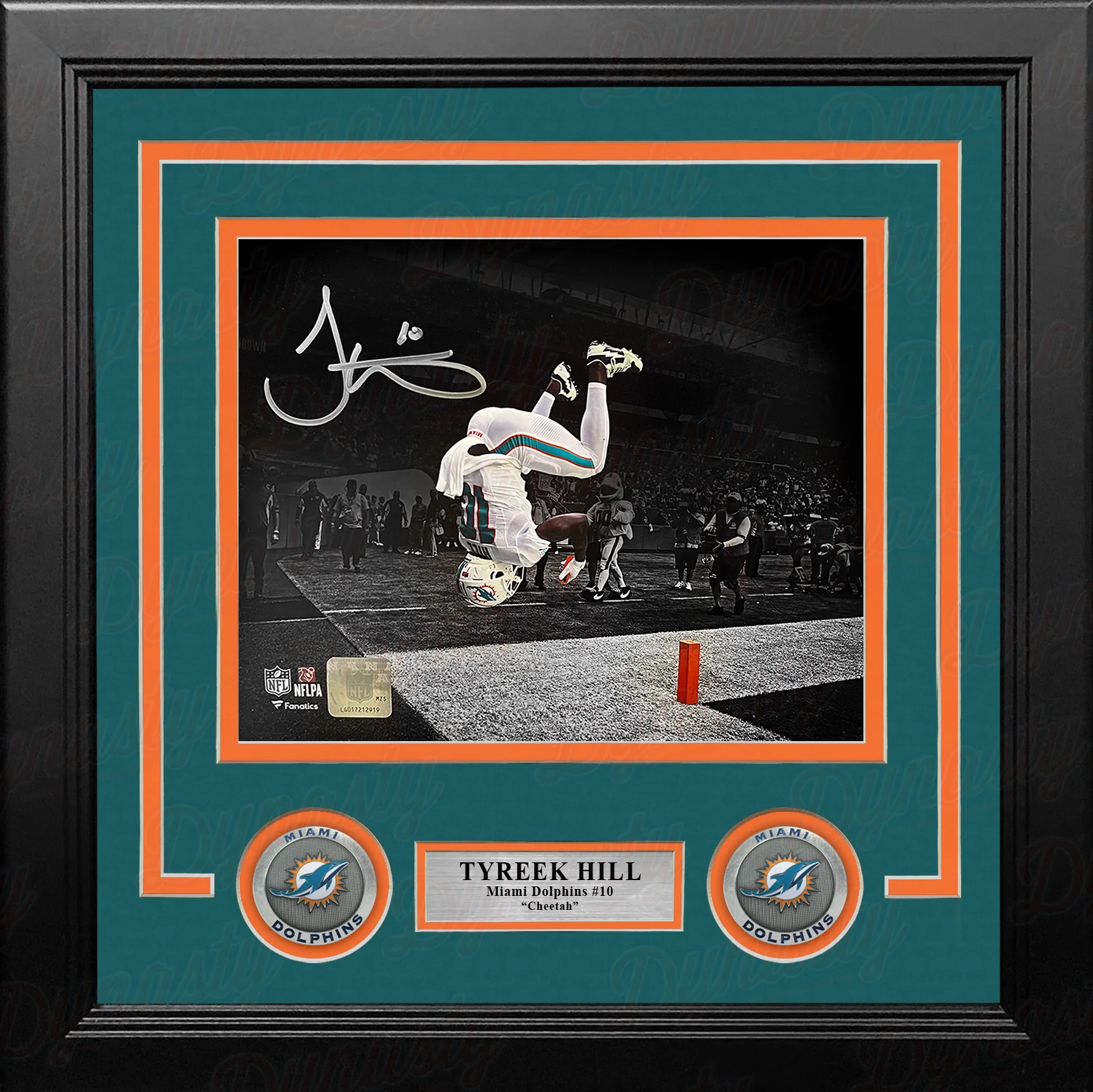Tyreek Hill Backflip Action Miami Dolphins Autographed 8" x 10" Framed Football Photo - Image 2