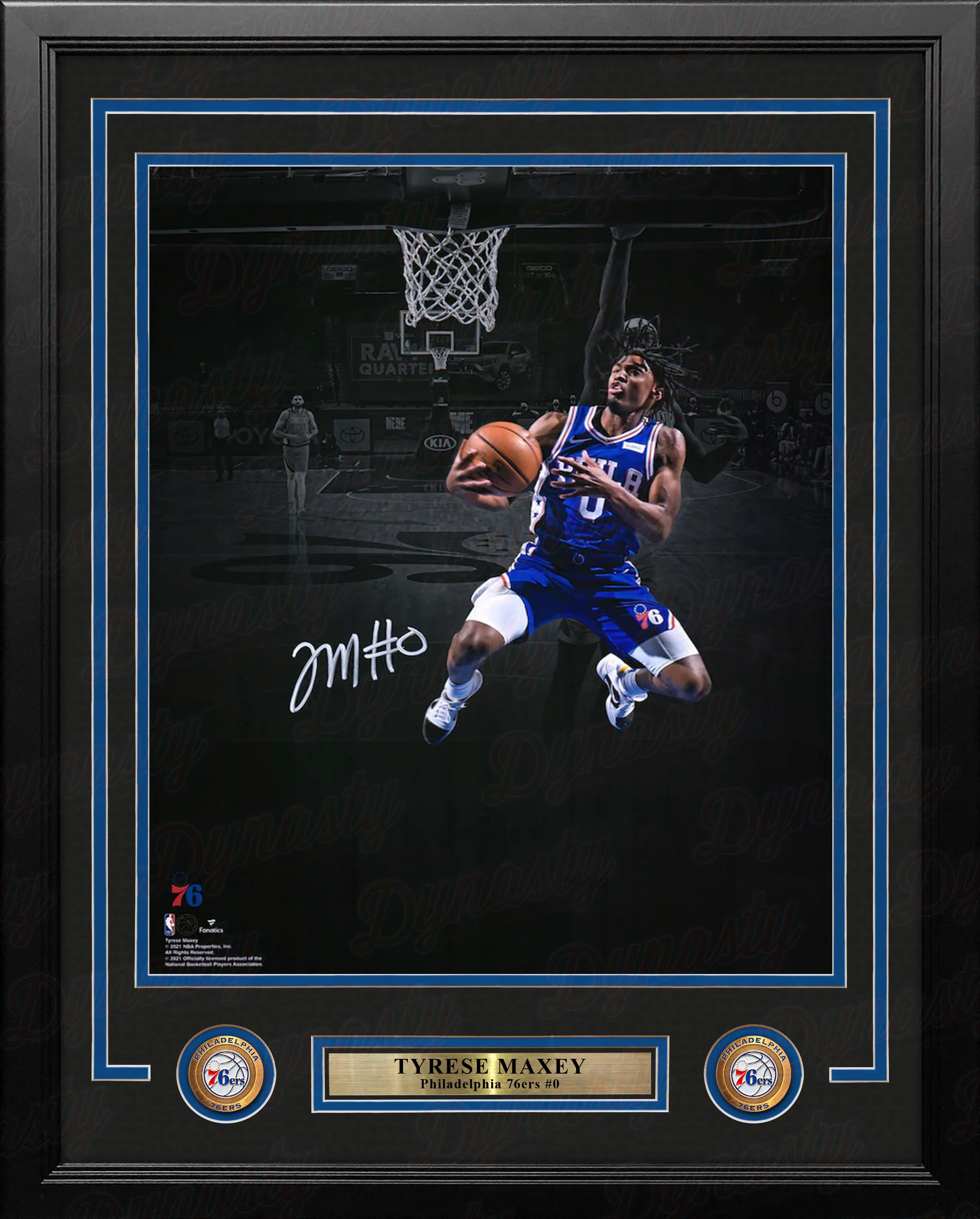 Tyrese Maxey Blackout Layup Philadelphia 76ers Autographed 16" x 20" Framed Basketball Photo