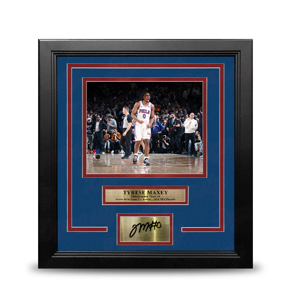 Tyrese Maxey Playoff Celebration Philadelphia 76ers 8" x 10" Framed Photo with Engraved Autograph