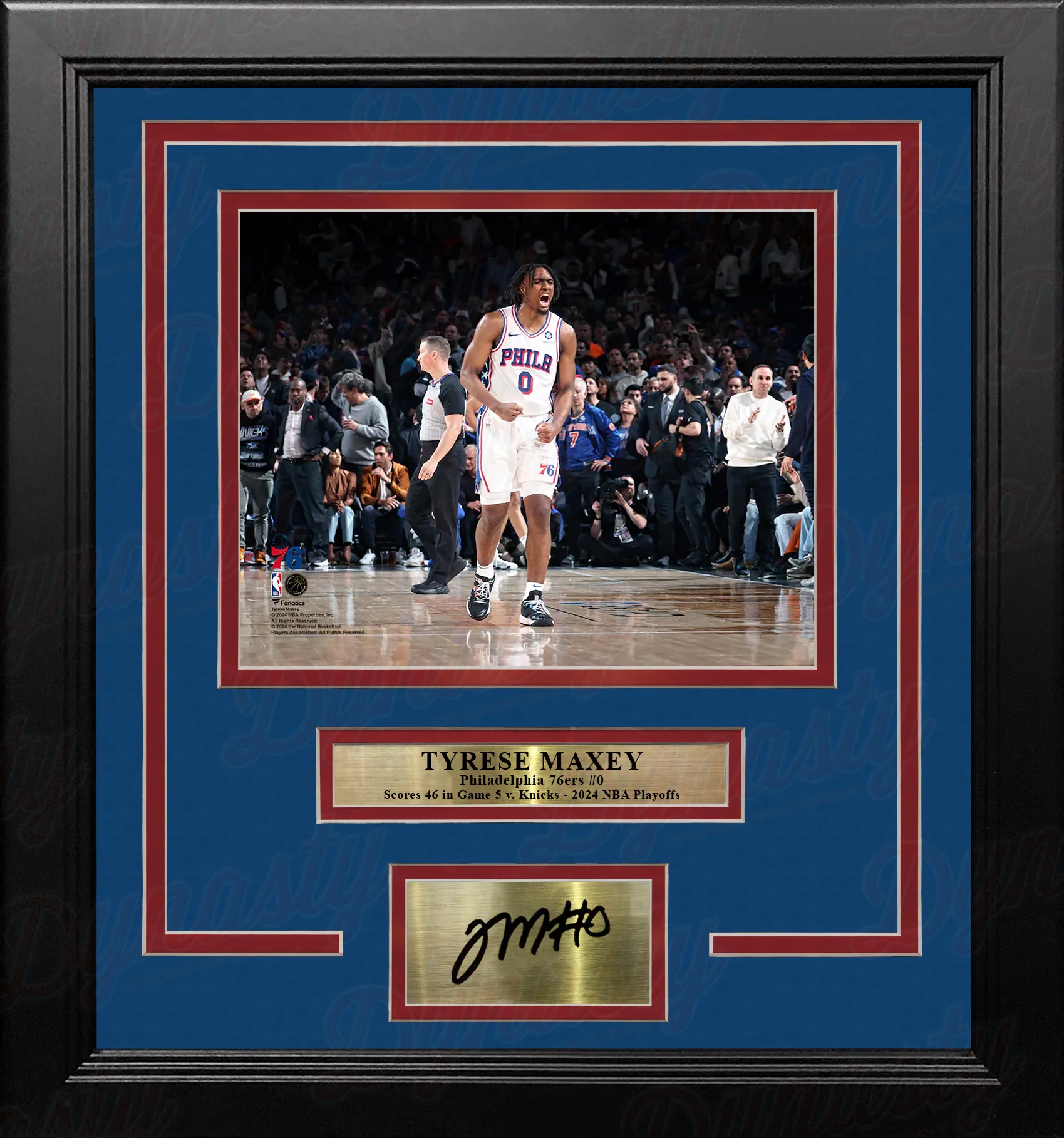 Tyrese Maxey Playoff Celebration Philadelphia 76ers 8" x 10" Framed Photo with Engraved Autograph - Image 2