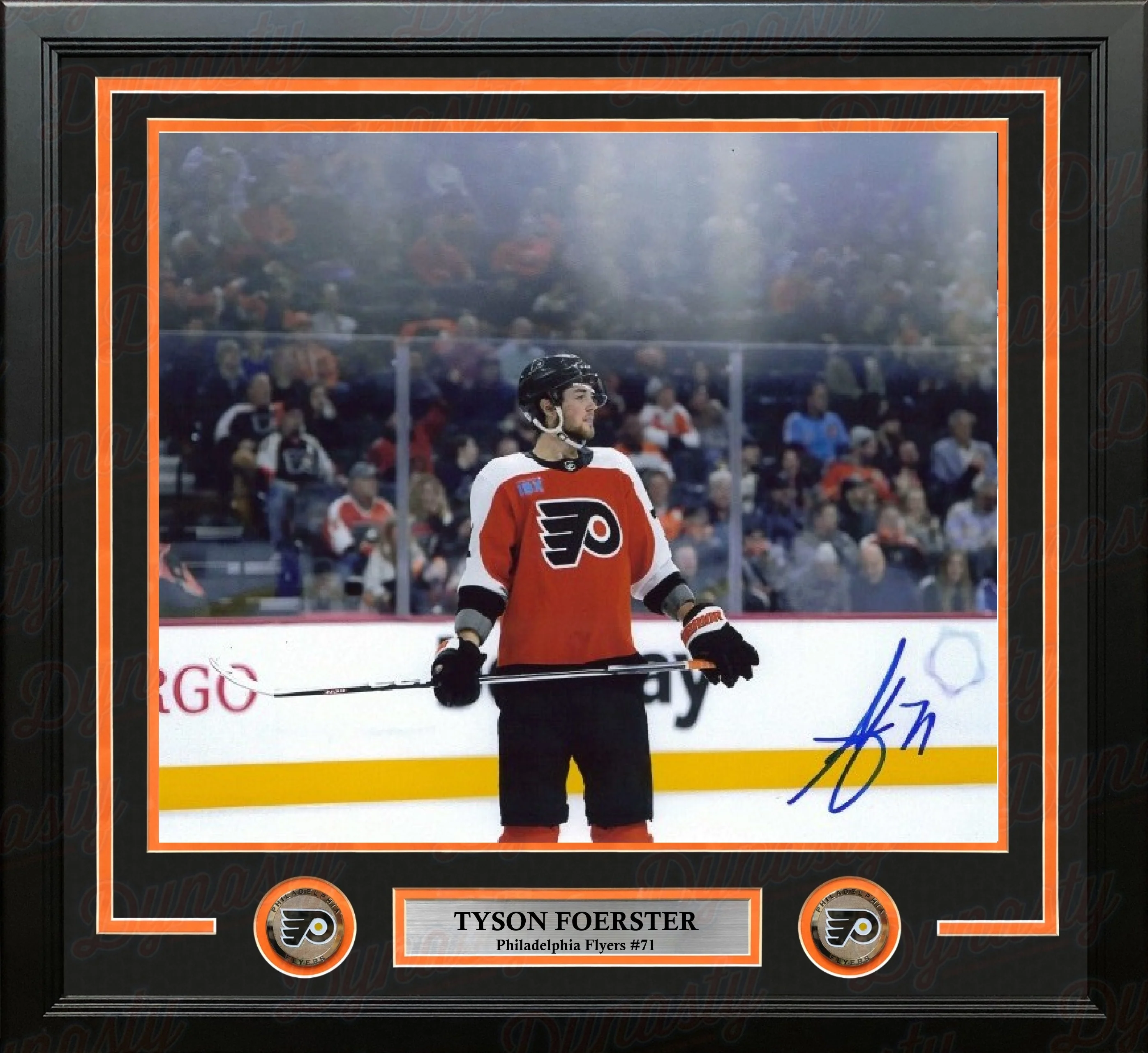 Tyson Foerster in Orange Autographed Philadelphia Flyers 16" x 20" Framed Hockey Photo