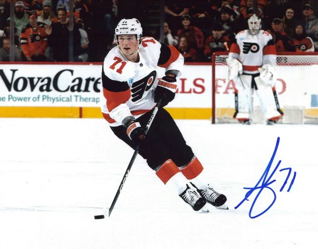 Tyson Foerster in White Autographed Philadelphia Flyers 16" x 20" Hockey Photo