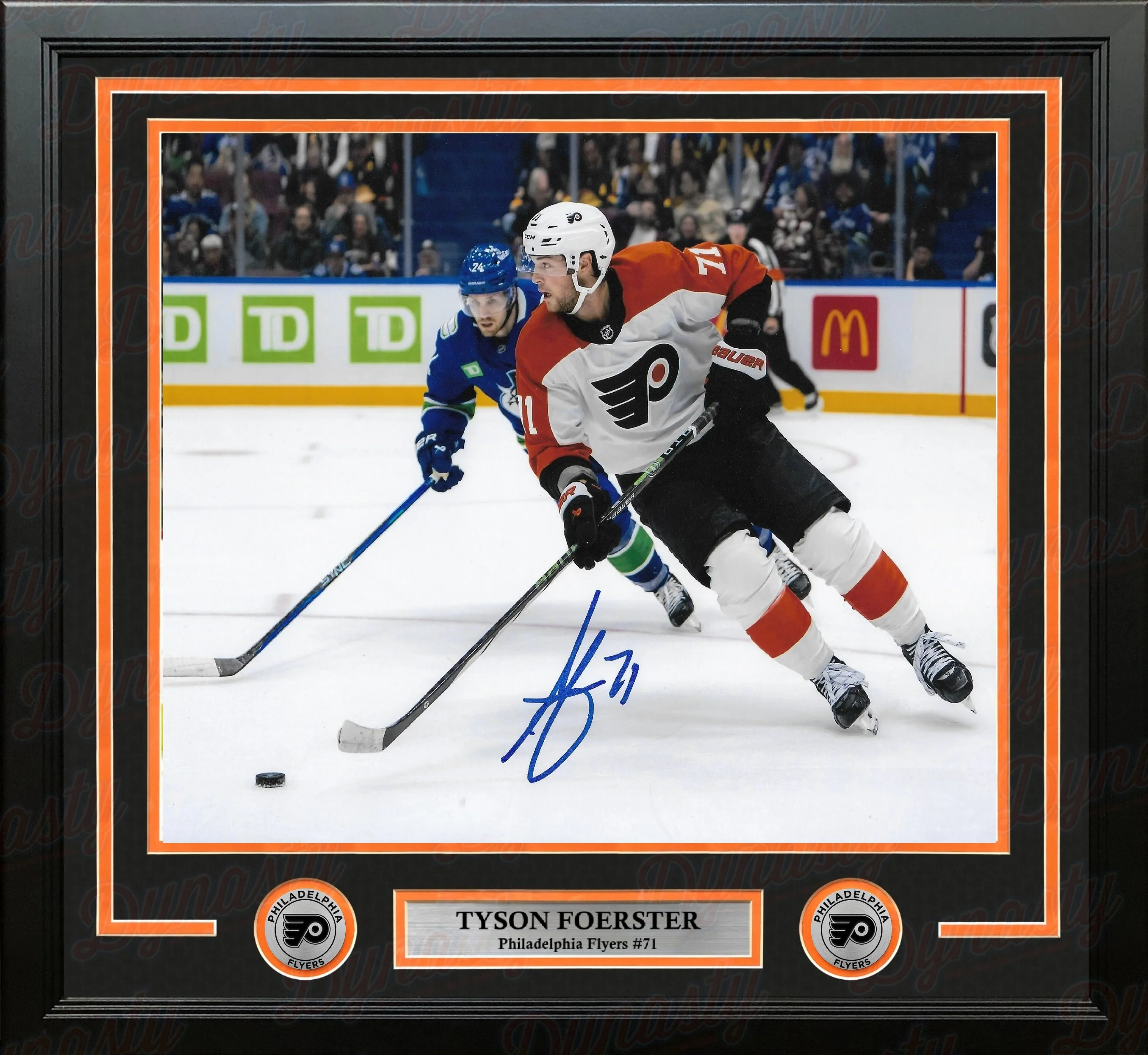Tyson Foerster v. Vancouver Autographed Philadelphia Flyers 11" x 14" Framed Hockey Photo