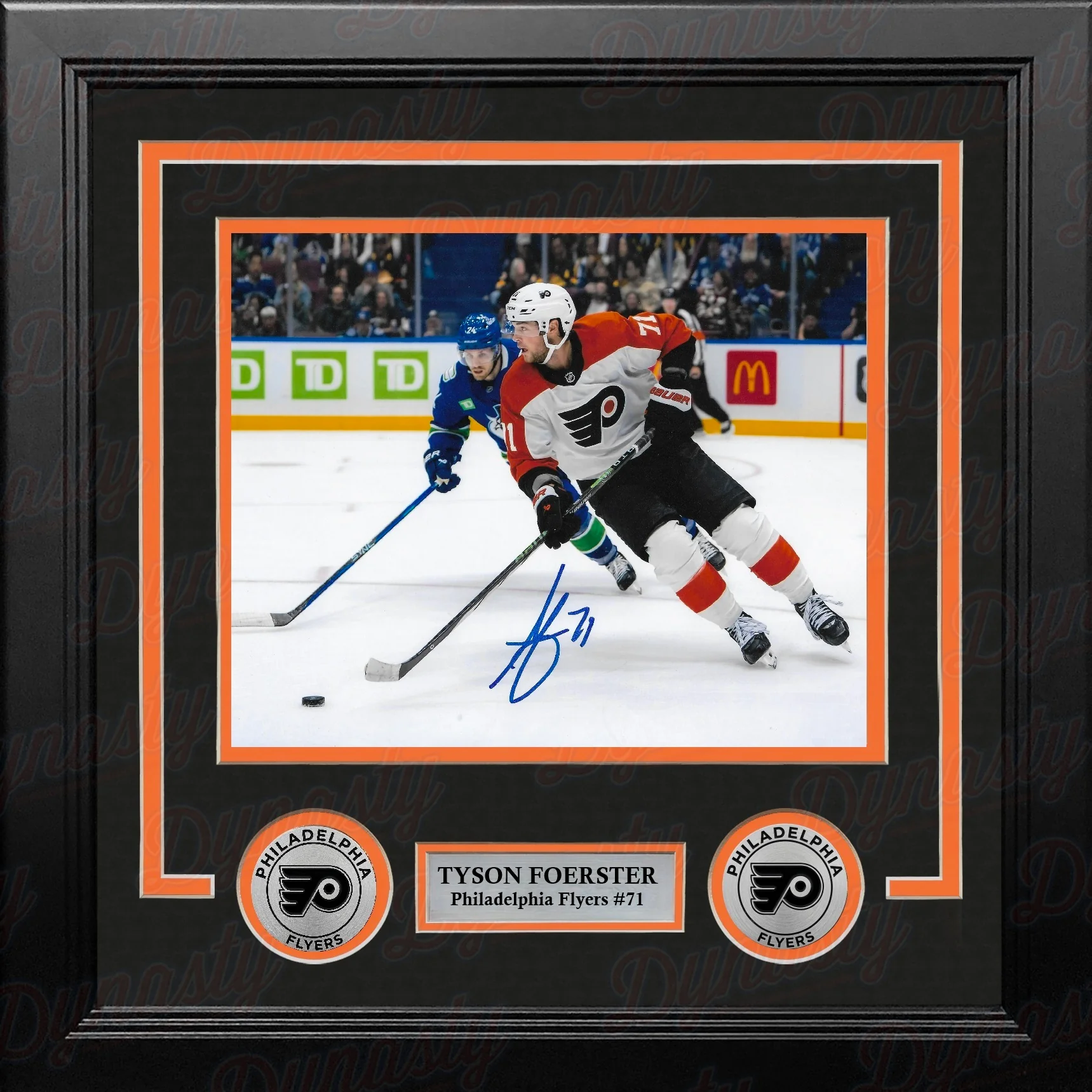 Tyson Foerster v. Vancouver Autographed Philadelphia Flyers 8" x 10" Framed Hockey Photo