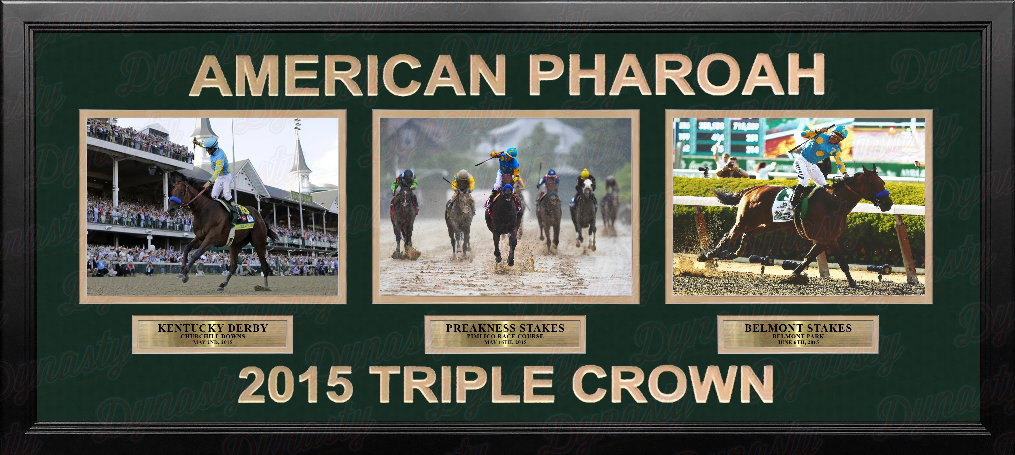 Victor Espinoza & American Pharoah 2015 Triple Crown Winner Framed and Matted Horse Racing Collage