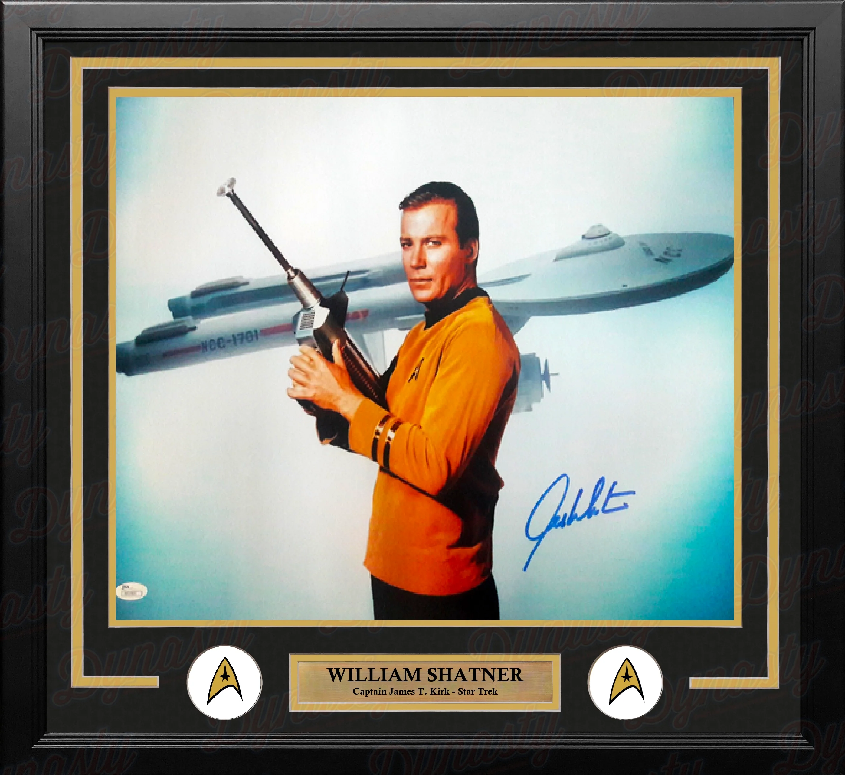 William Shatner Captain James Kirk & the USS Enterprise Star Trek Autographed 16" x 20" Framed Photo